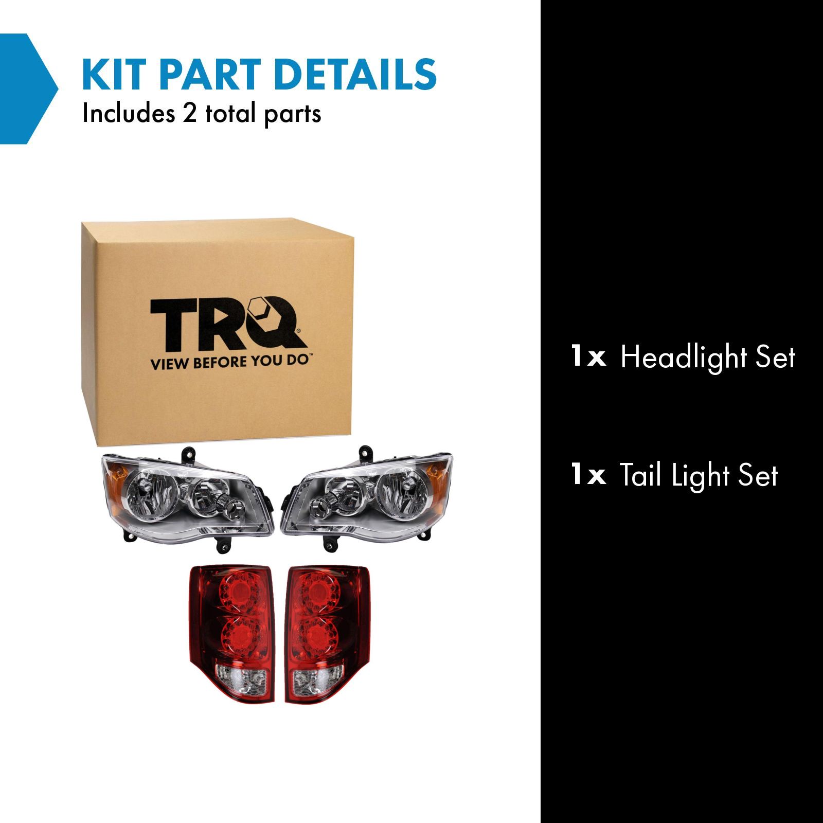 TRQ Lighting Kit Driver & Passenger Side Compatible with 2011-2020 Dodge Grand Caravan CH2502192 CH2503192 CH2800199 CH2801199