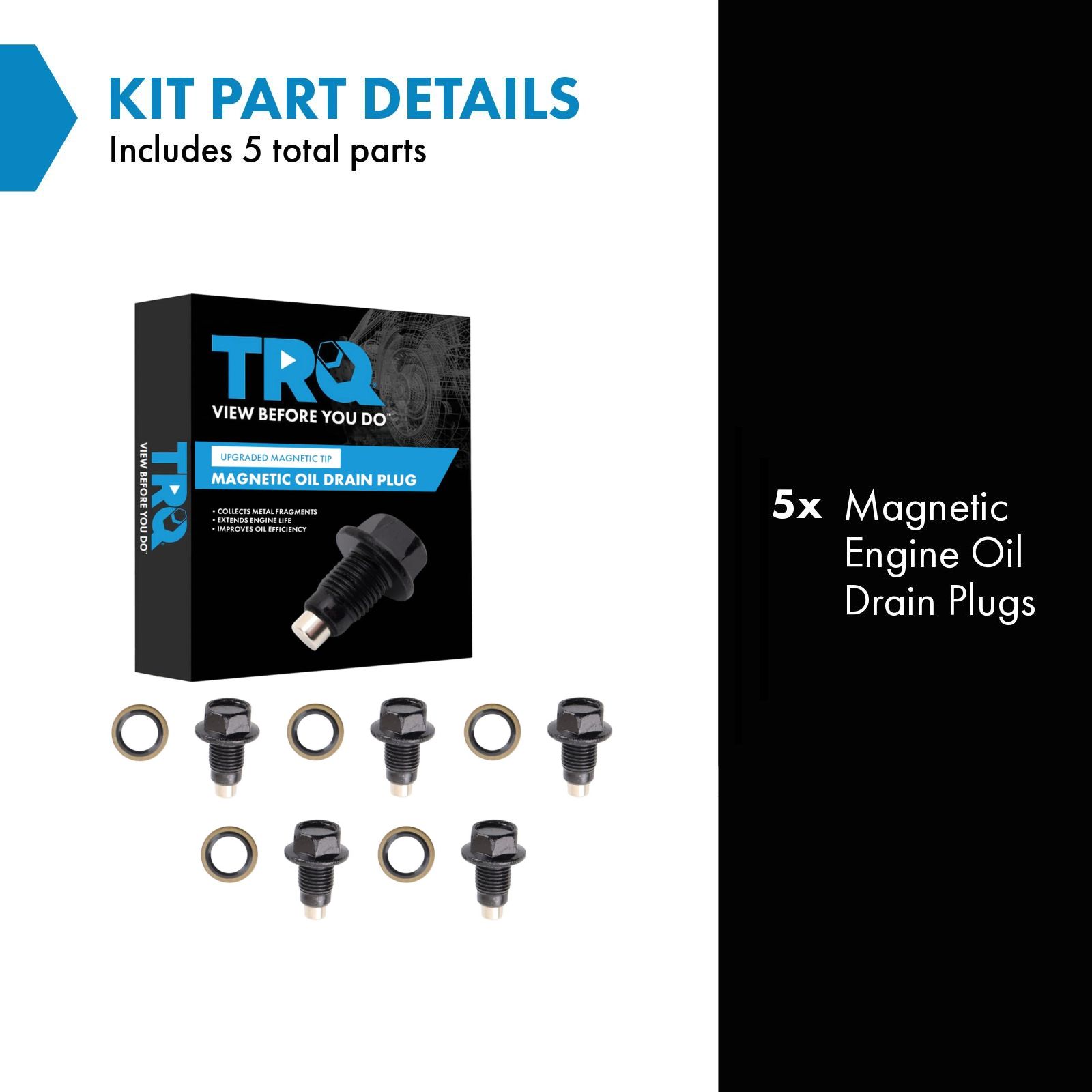 TRQ Engine Oil Drain Plug 5 Pieces Compatible with 85-88 Chevrolet Nova 98-02 Prism 15-18 City Express 20-23 Infinity Q50 QX55 QX60 04-15 Nissan Titan 05-15 Armada 08-17 Rogue 12-21 NV1500 2500 3500