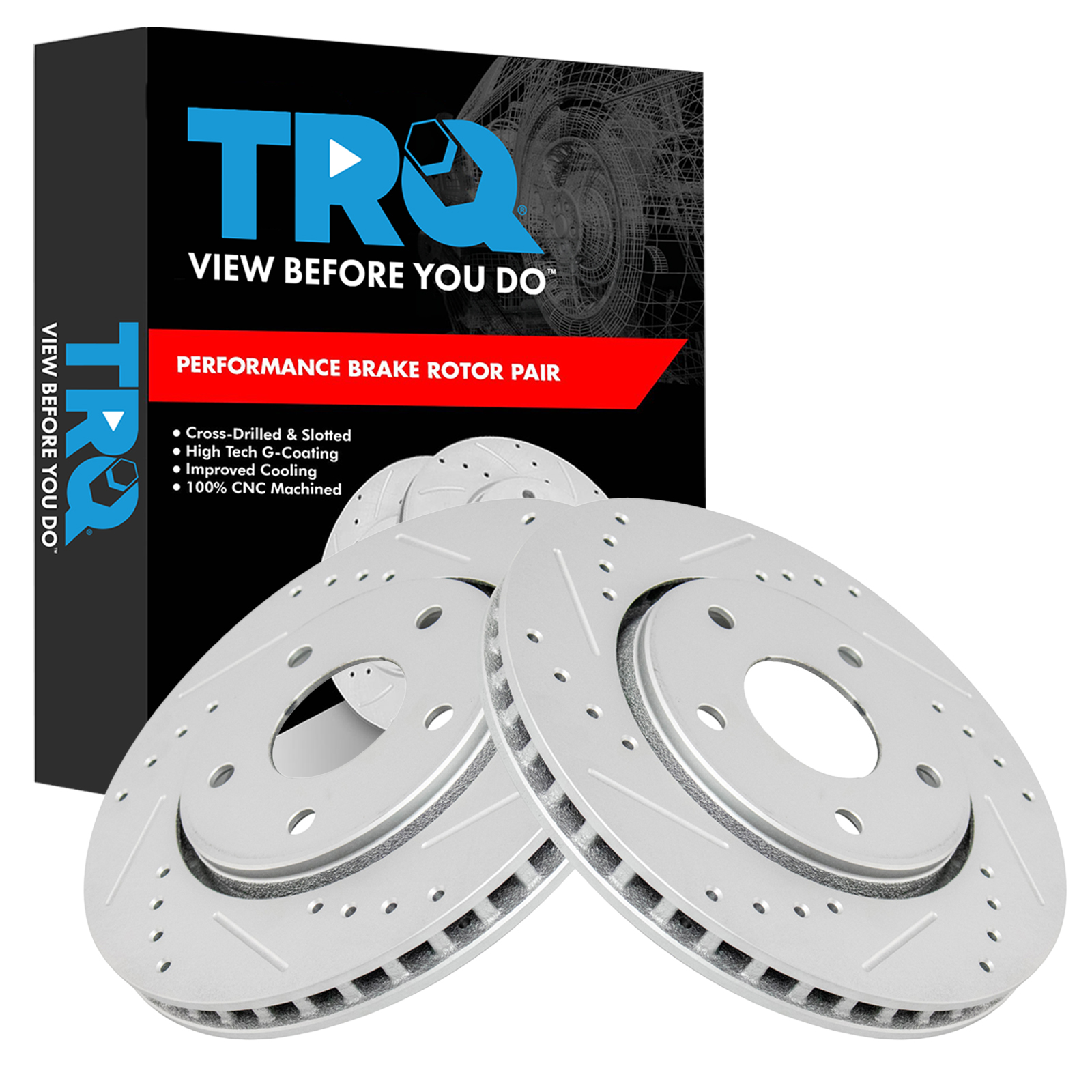 TRQ Front Performance Brake Rotor Drilled Slotted Pair Set for 2012-2014 Cargo Van / 2008-2016 Grand Caravan / 2009-2013 Journey / 2009-2014 Routan / 2008-2016 Town & Country