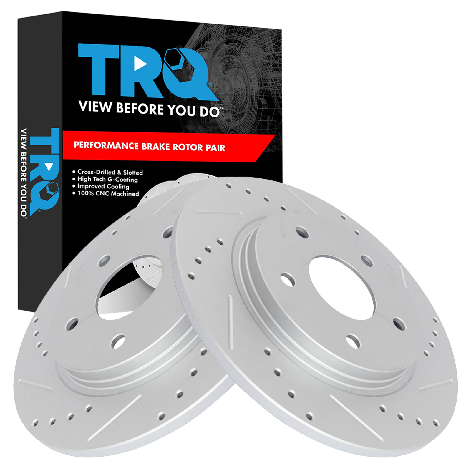 TRQ Performance Drilled & Slotted Rear G-Coated Disc Brake Rotor Pair