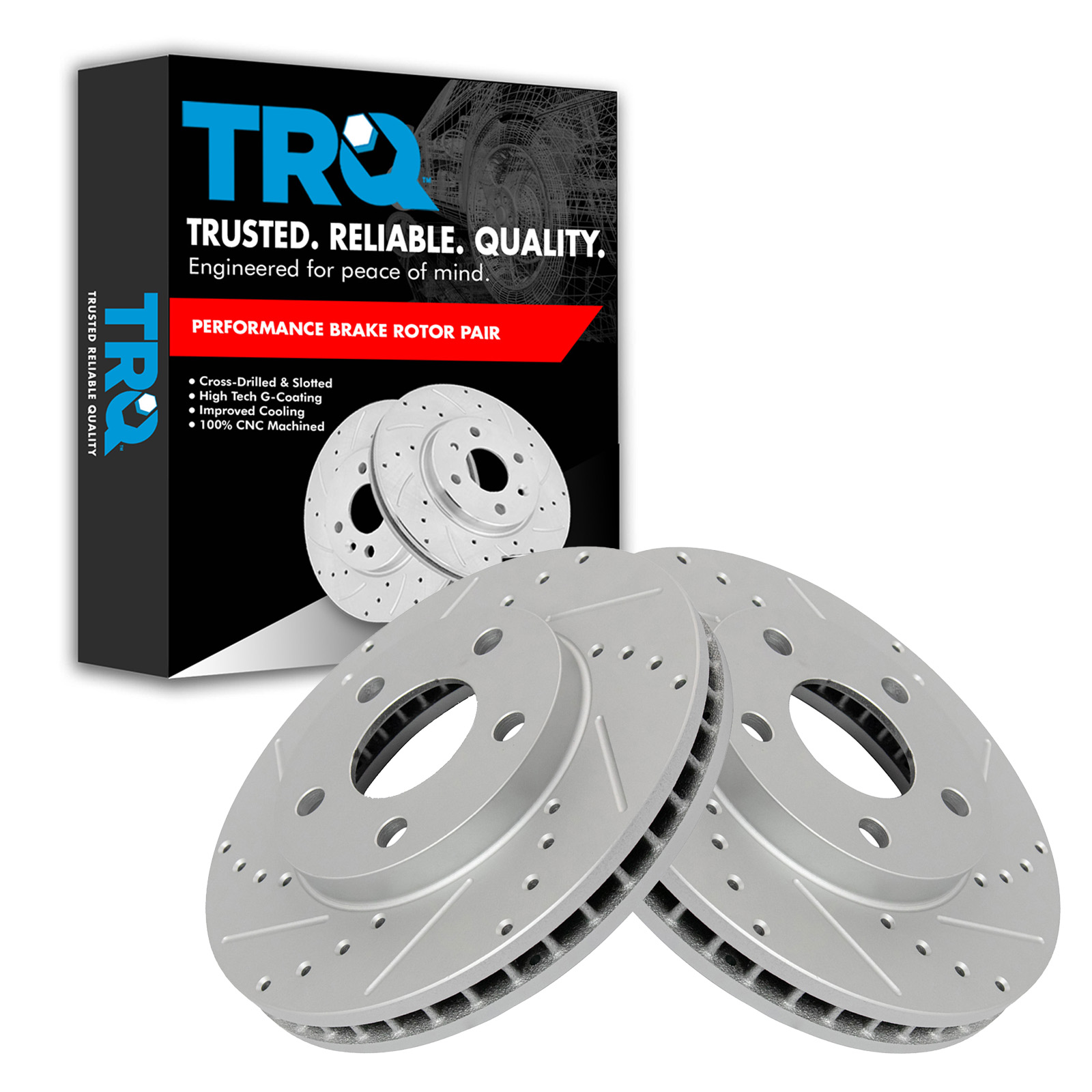 TRQ Front Performance Brake Rotor Drilled Slotted Pair Set for Oldsmobile / Pontiac / Chevy / Cadillac / Buick