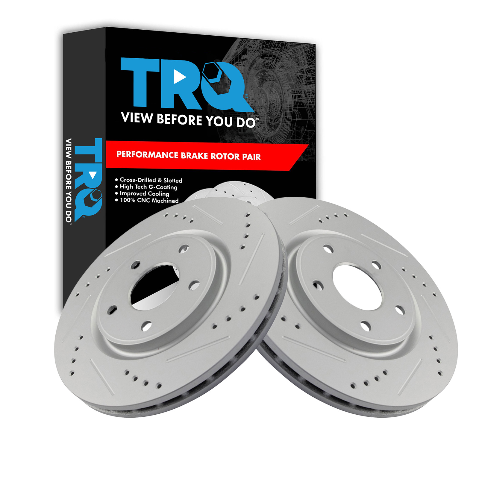 TRQ Performance Front Brake Rotor Set Coated Drilled Slotted Compatible with 12-20 Dodge Grand Caravan with 330mm Front Rotors with Dual Piston Front Calipers