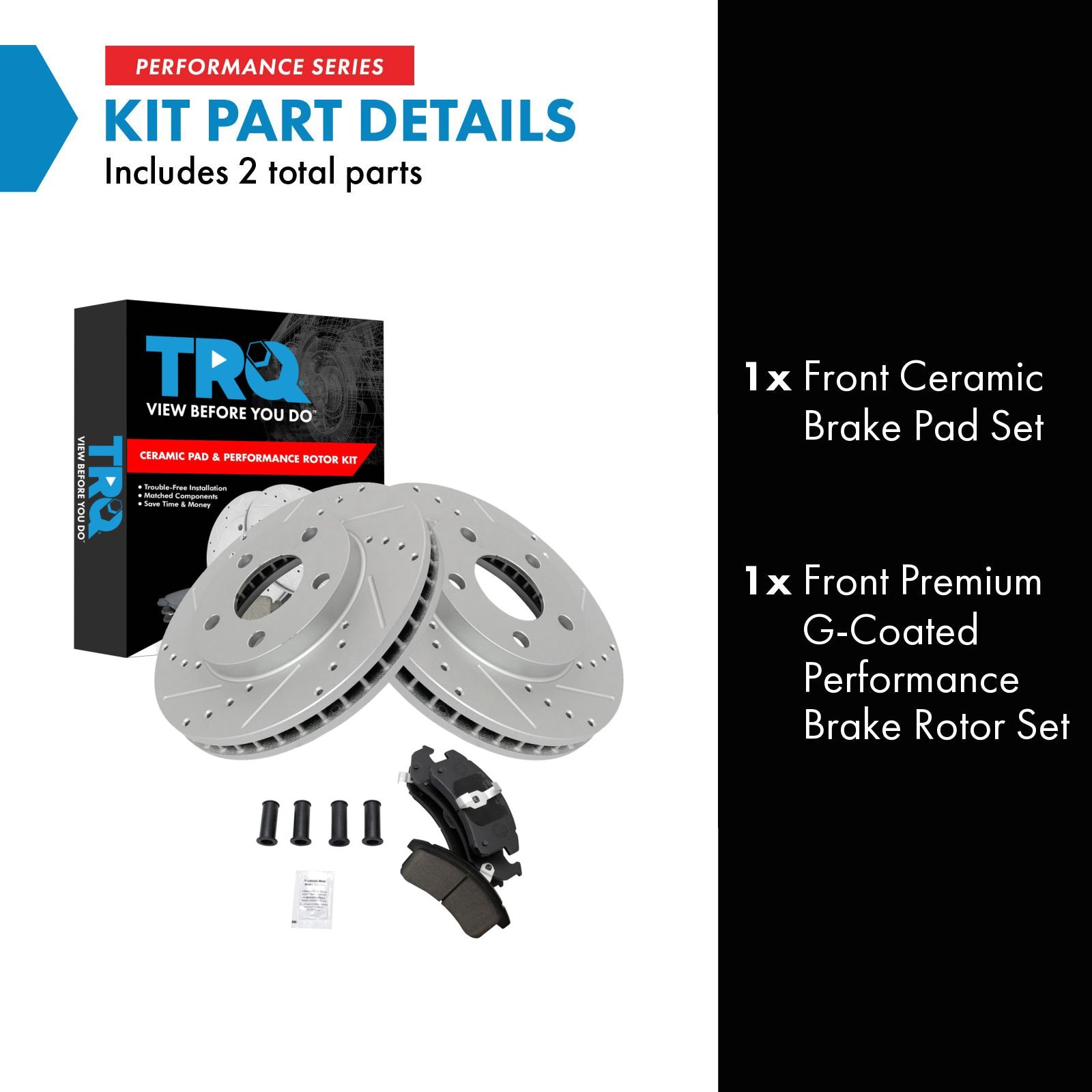 TRQ Front Brake Pad and Rotor Set Ceramic Drilled Slotted Coated Vented Rotors Compatible with 1994-1997 Chevrolet Camaro Buick LeSabre Pontiac Firebird Pontiac Bonneville