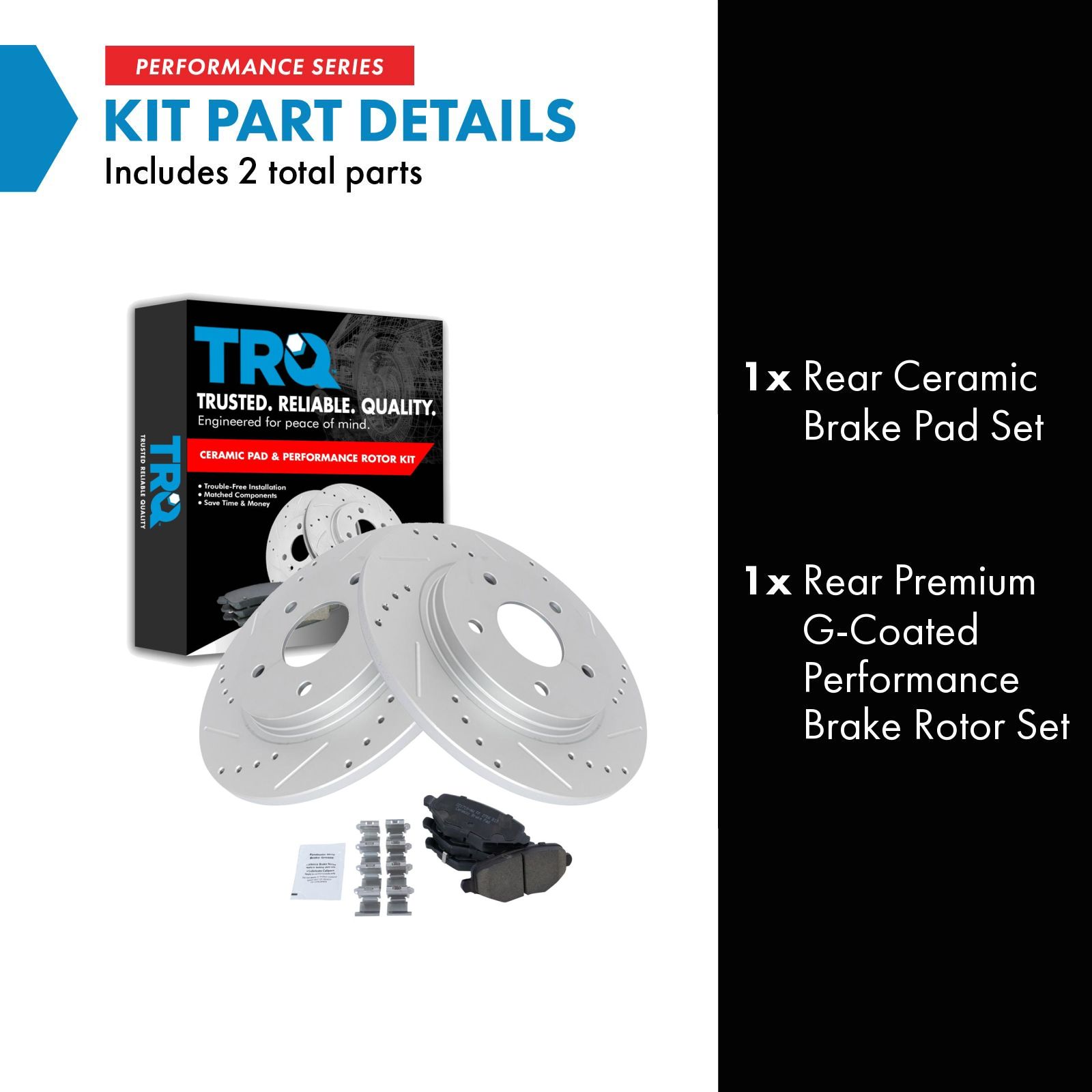 TRQ Rear Brake Pad & Rotor Ceramic Drilled Coated Vented Rotors Compatible with 2012-2016 Chrysler Town & Country Dodge Grand Caravan 2012-2015 Ram Cargo Van 2013-2014 Volkswagen Routan 2013 Journey