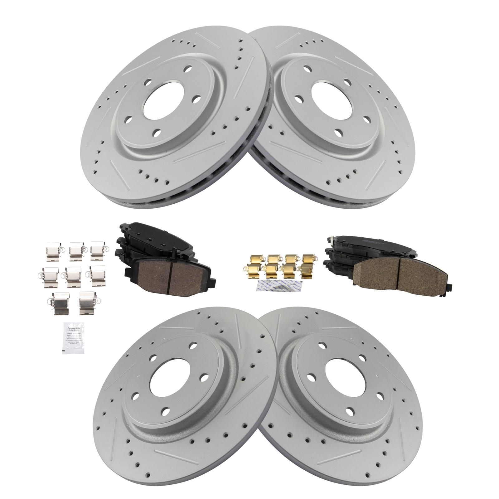 TRQ Front & Rear Performance Drilled & Slotted Brake Rotor & Posi Ceramic Pad Set