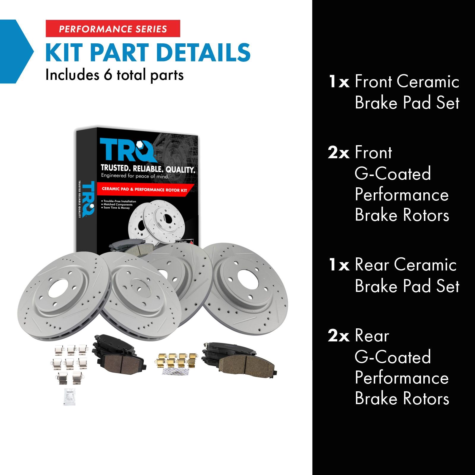 TRQ Front & Rear Performance Drilled & Slotted Brake Rotor & Posi Ceramic Pad Set