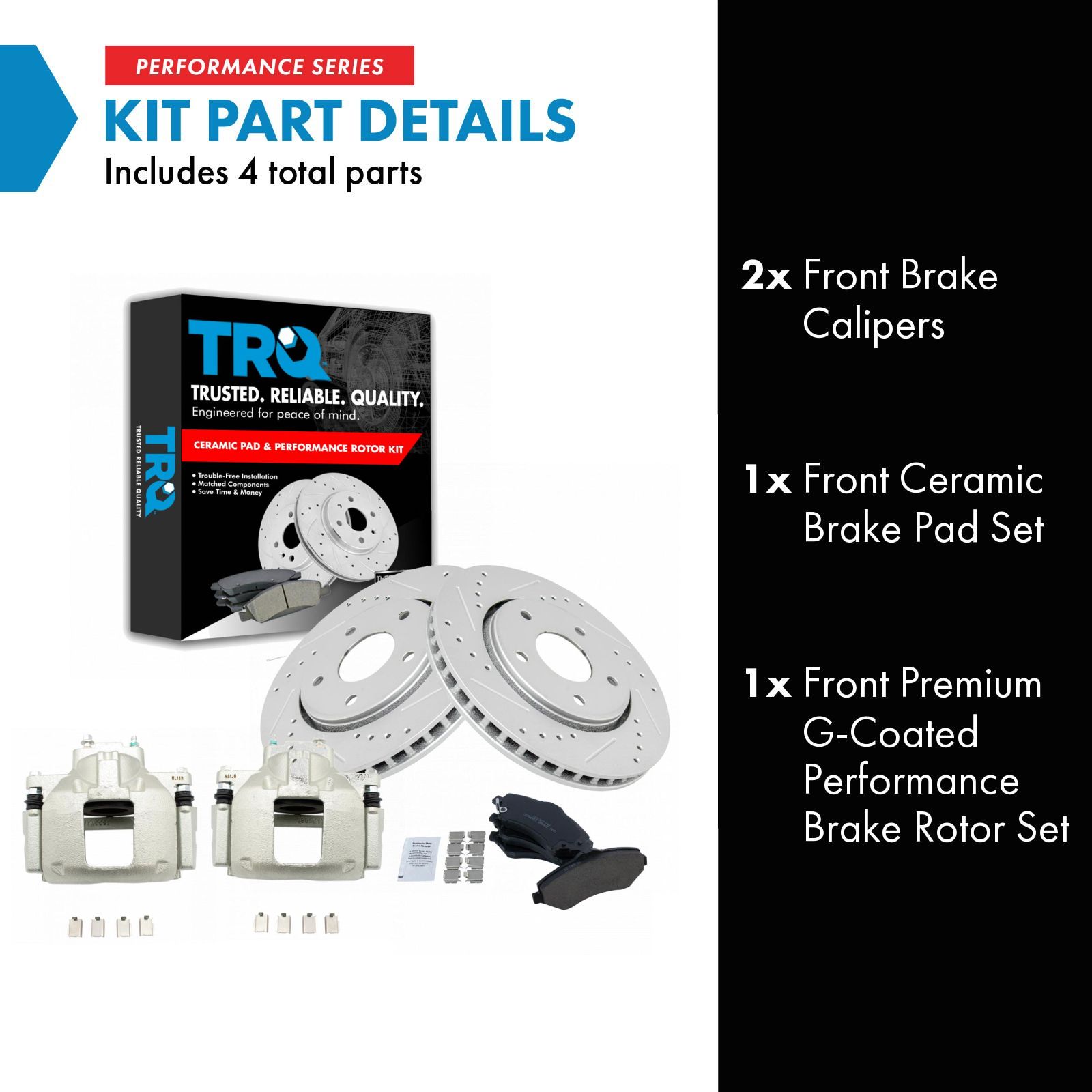 TRQ Front Brake Pad and Rotor Set Ceramic Coated Drilled Slotted Rotors Calipers Compatible with 2008-2012 Chrysler Town & Country Dodge Grand Caravan 2012 Ram Cargo Van 2009-2012 Volkswagen Routan