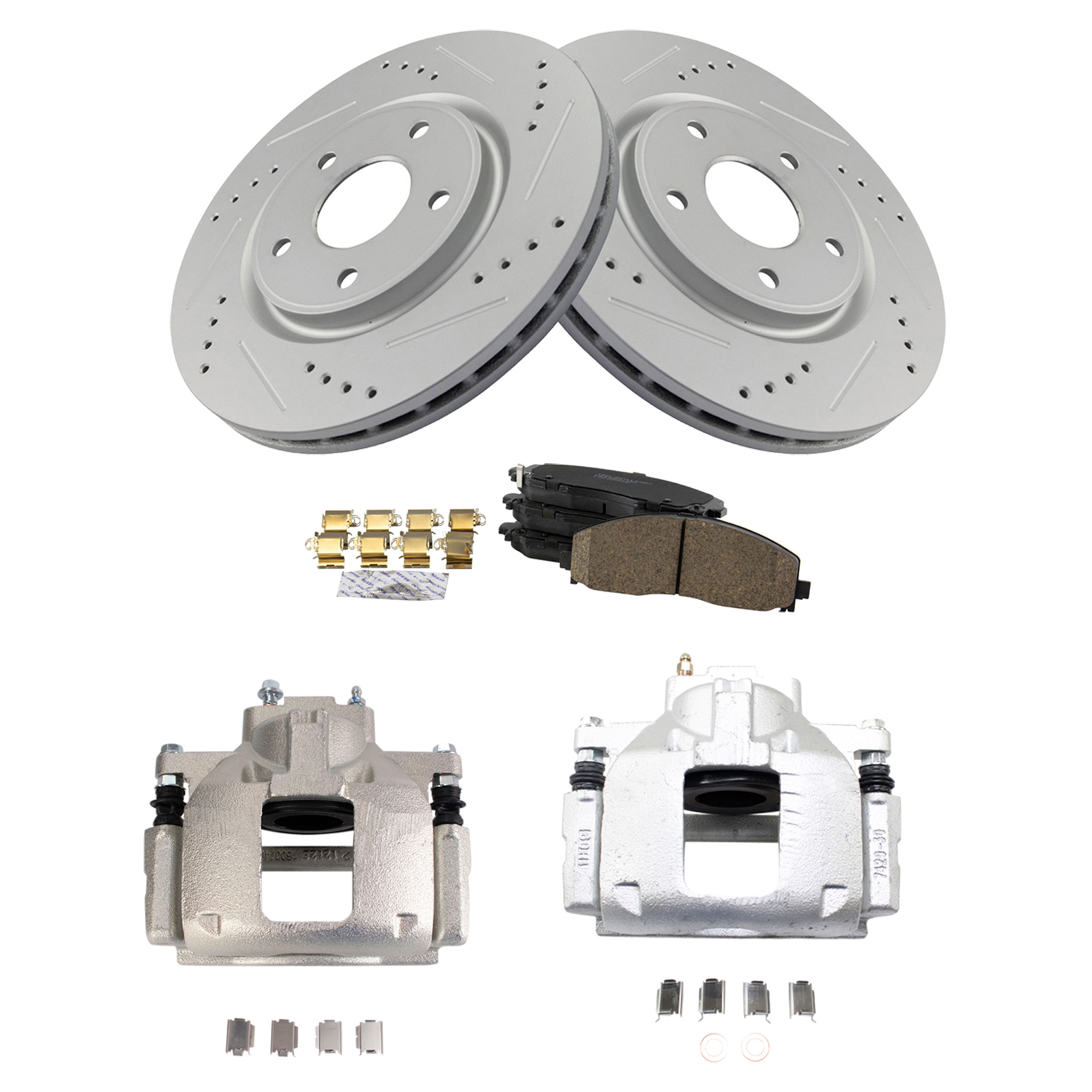TRQ Front Brake Calipers Ceramic Pads Drilled Rotors Compatible with Grand Caravan Ram C/V