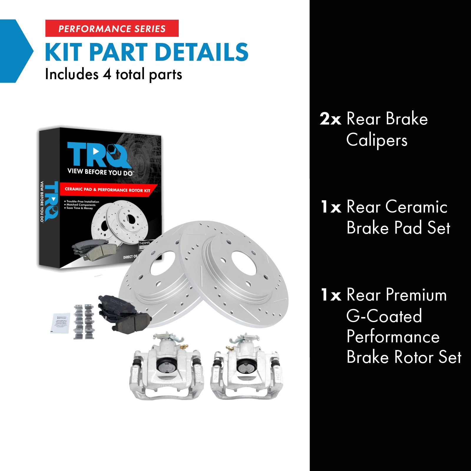 TRQ Rear Brake Pad and Rotor Set Ceramic Drilled Slotted Solid Rotors Calipers Compatible with 2012-2016 Chrysler Town & Country Grand Caravan 2012-2015 Ram Cargo Van 2013-2014 Volkswagen Routan