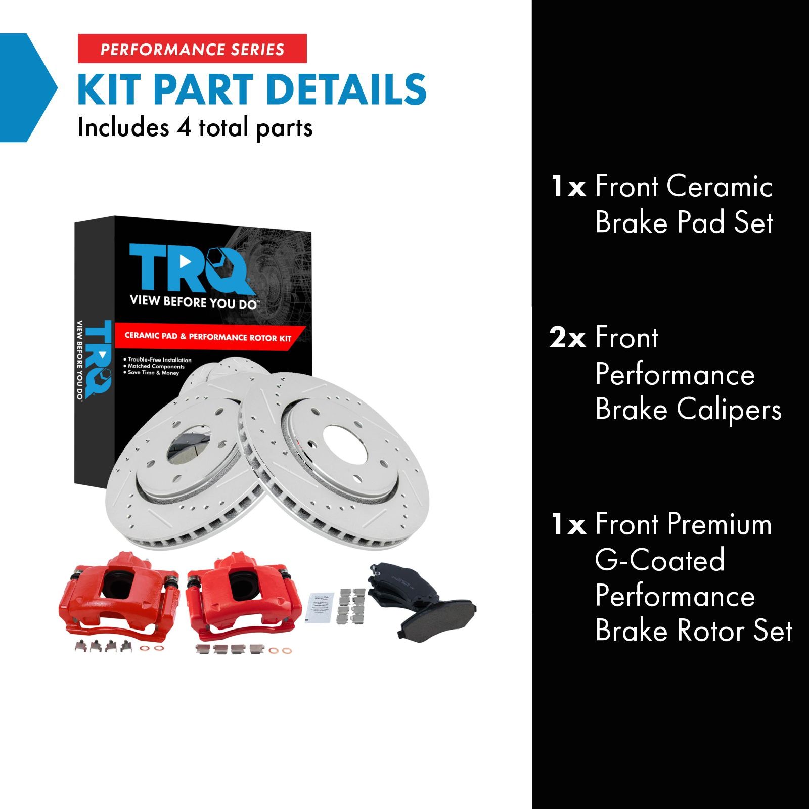TRQ Front Brake Pad & Rotor Set Ceramic Coated Drilled Slotted Rotors Calipers Compatible with 2008-2012 Chrysler Town & Country Dodge Grand Caravan 2012 Ram Cargo Van 2009-2012 Volkswagen Routan