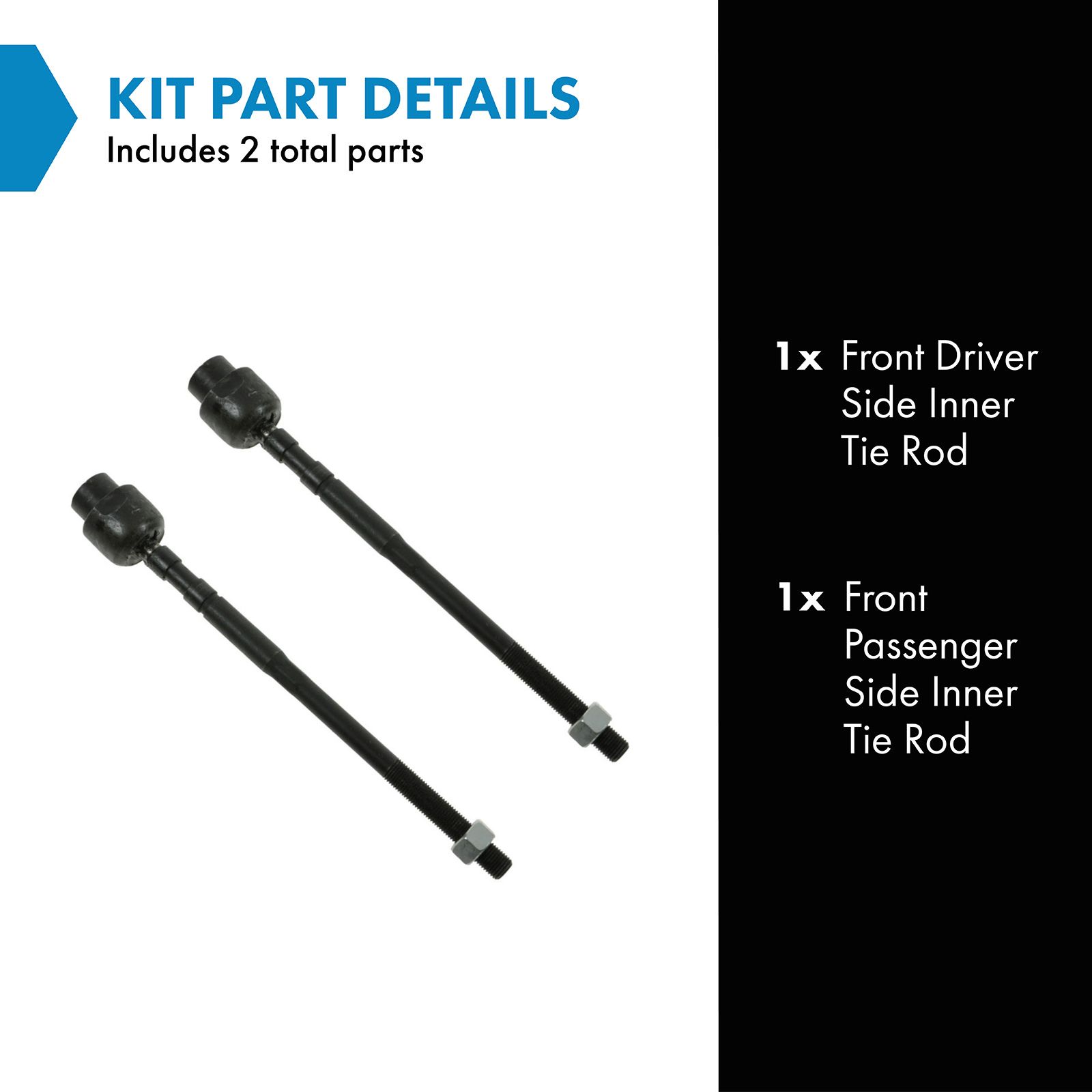 TRQ Front Inner Tie Rod Set 2 Piece Compatible with 1995-2005 Chevrolet Cavalier 95-05 Pontiac Sunfire 91-99 Buick LeSabre 82-96 Oldsmobile Cutlass Ciera 85-93 Cadillac DeVille 82-96 Buick Century