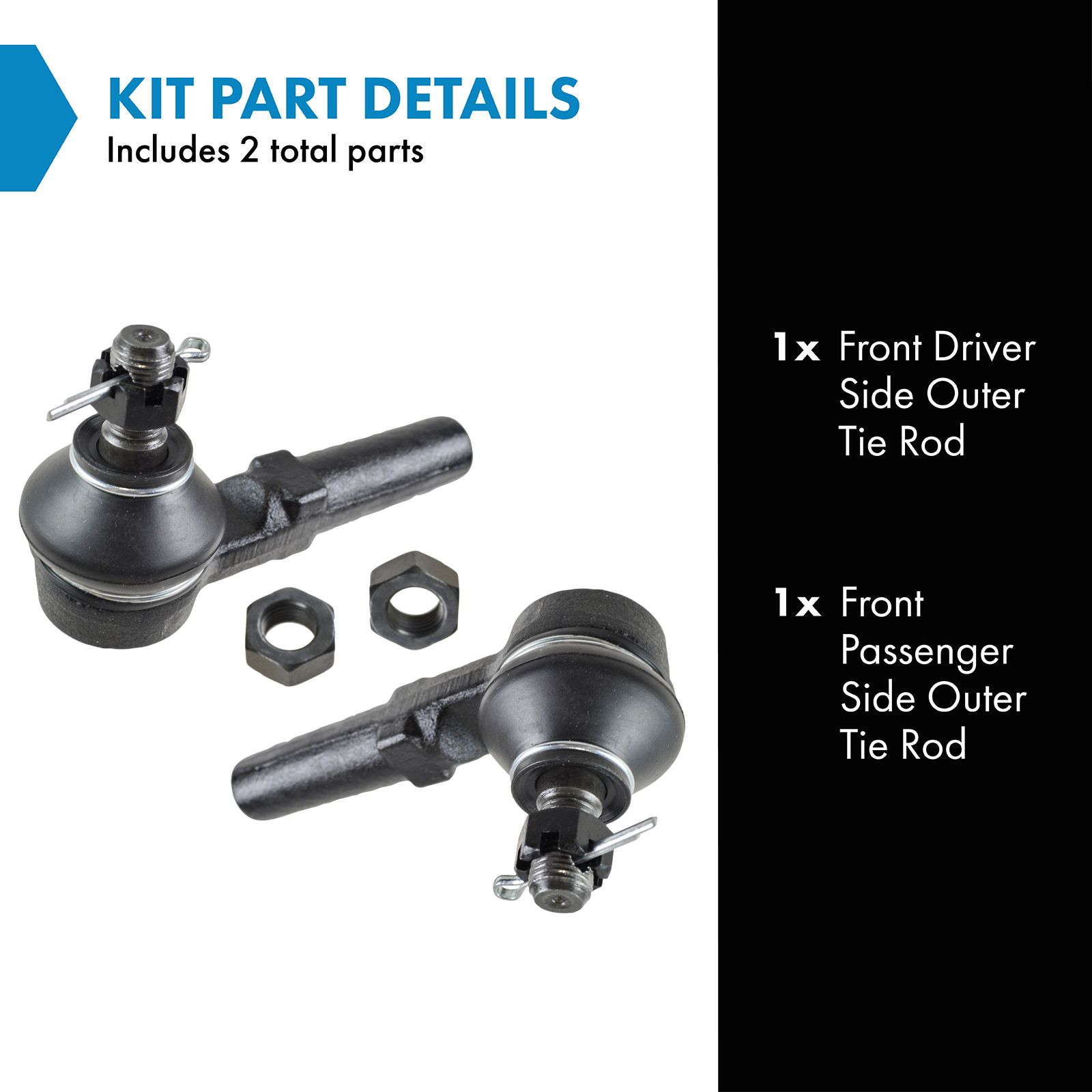 TRQ Front Outer Tie Rod Set 2 Piece Compatible with 1990 Nissan Axxess 1993-2002 Mercury Villager 93-02 Quest