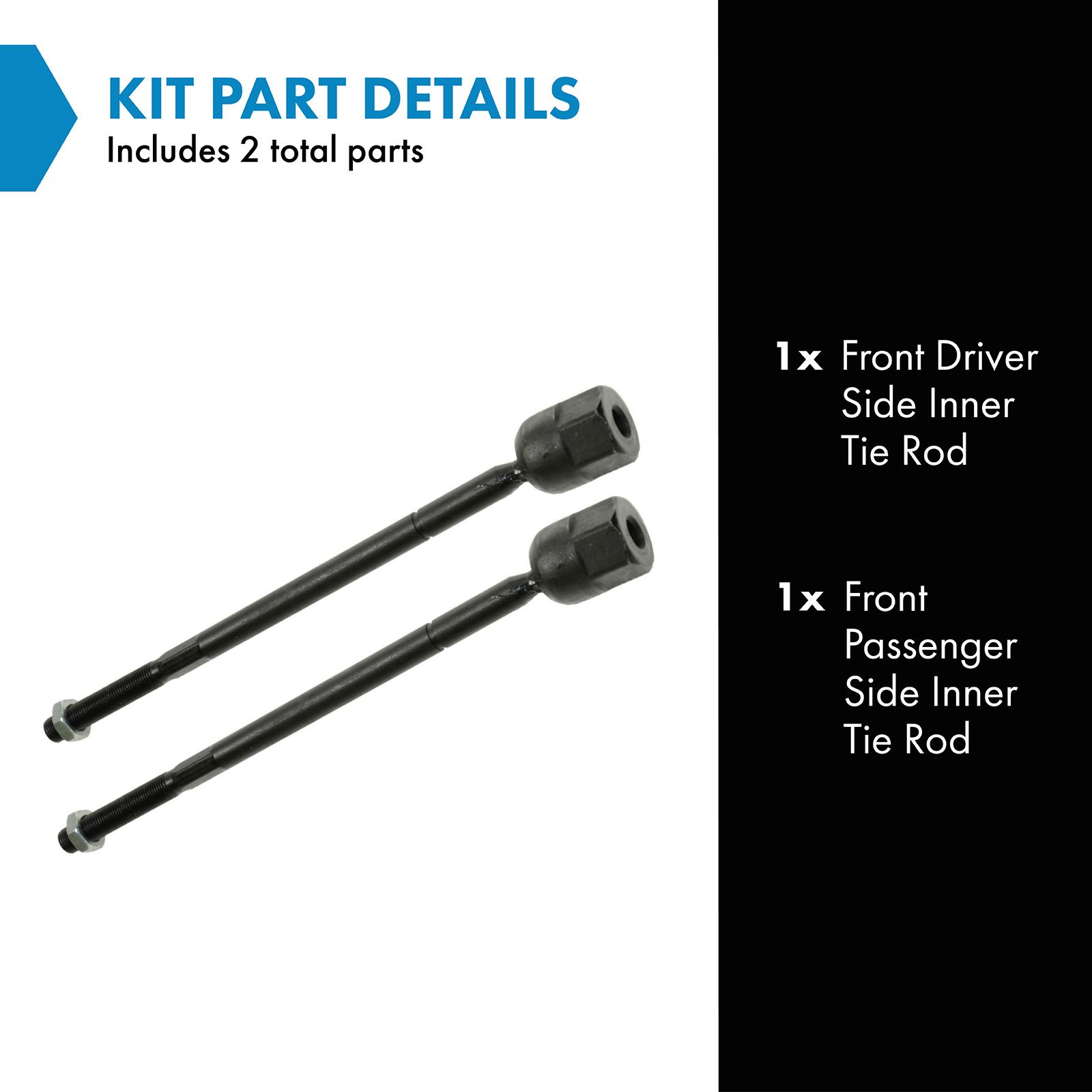 TRQ Front Inner Tie Rod Set 2 Piece Compatible with 1993-2002 Mercury Villager 93-02 Nissan Quest