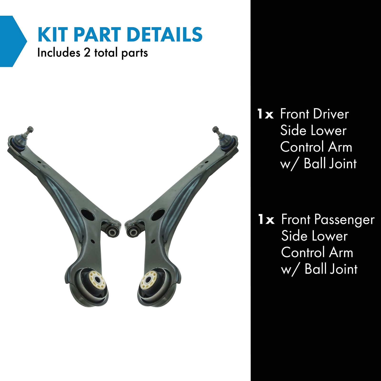 TRQ Front Lower Driver and Passenger Side Control Arm and Ball Joint Set 2 Piece Compatible with 08-16 Chrysler Town and Country 08-20 Dodge Grand Caravan 12-15 Ram C V 09-14 Volkswagen Routan
