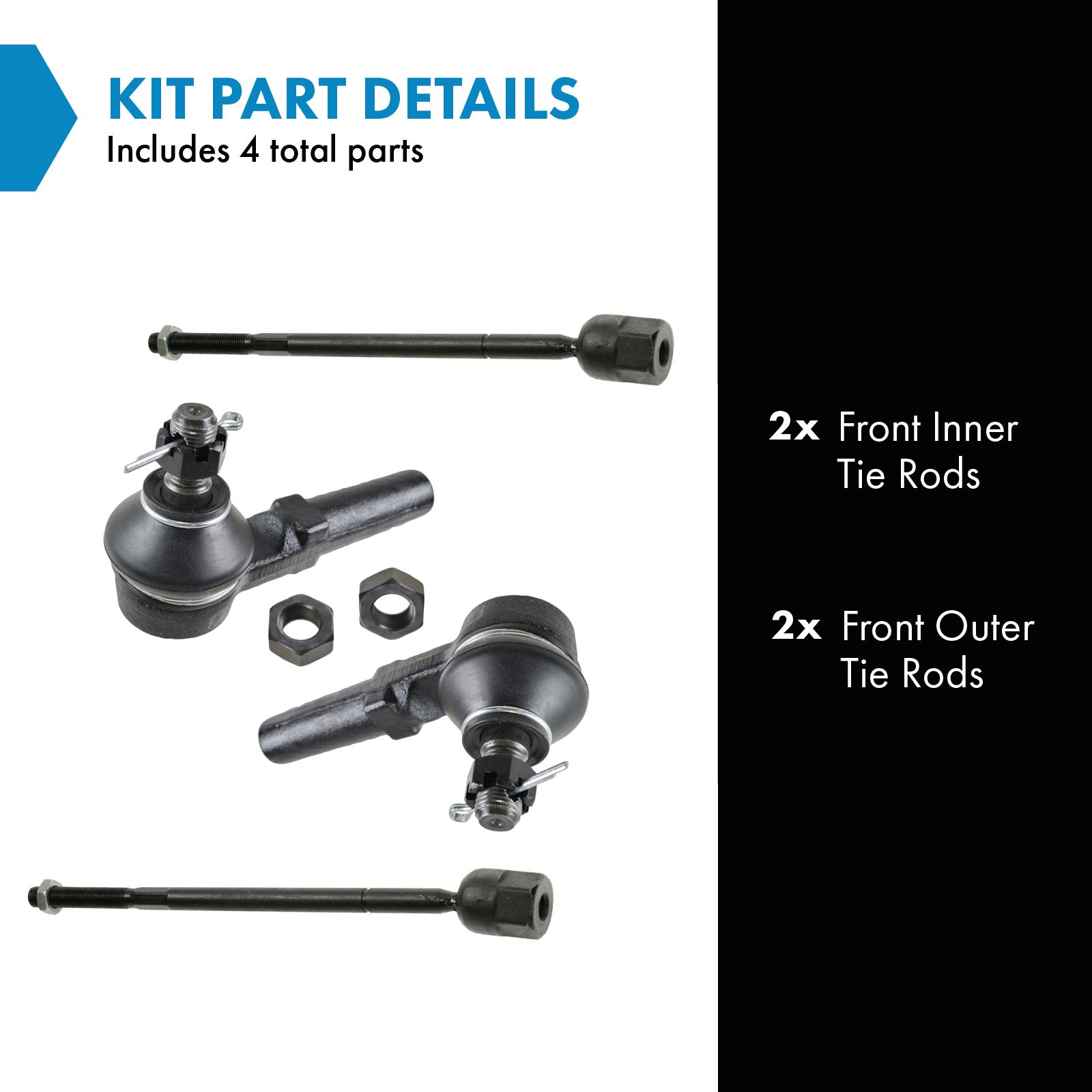 TRQ Inner and Outer Driver and Passenger Side Tie Rod Set 4 Piece Compatible with 93-02 Mercury Villager 93-02 Nissan Quest
