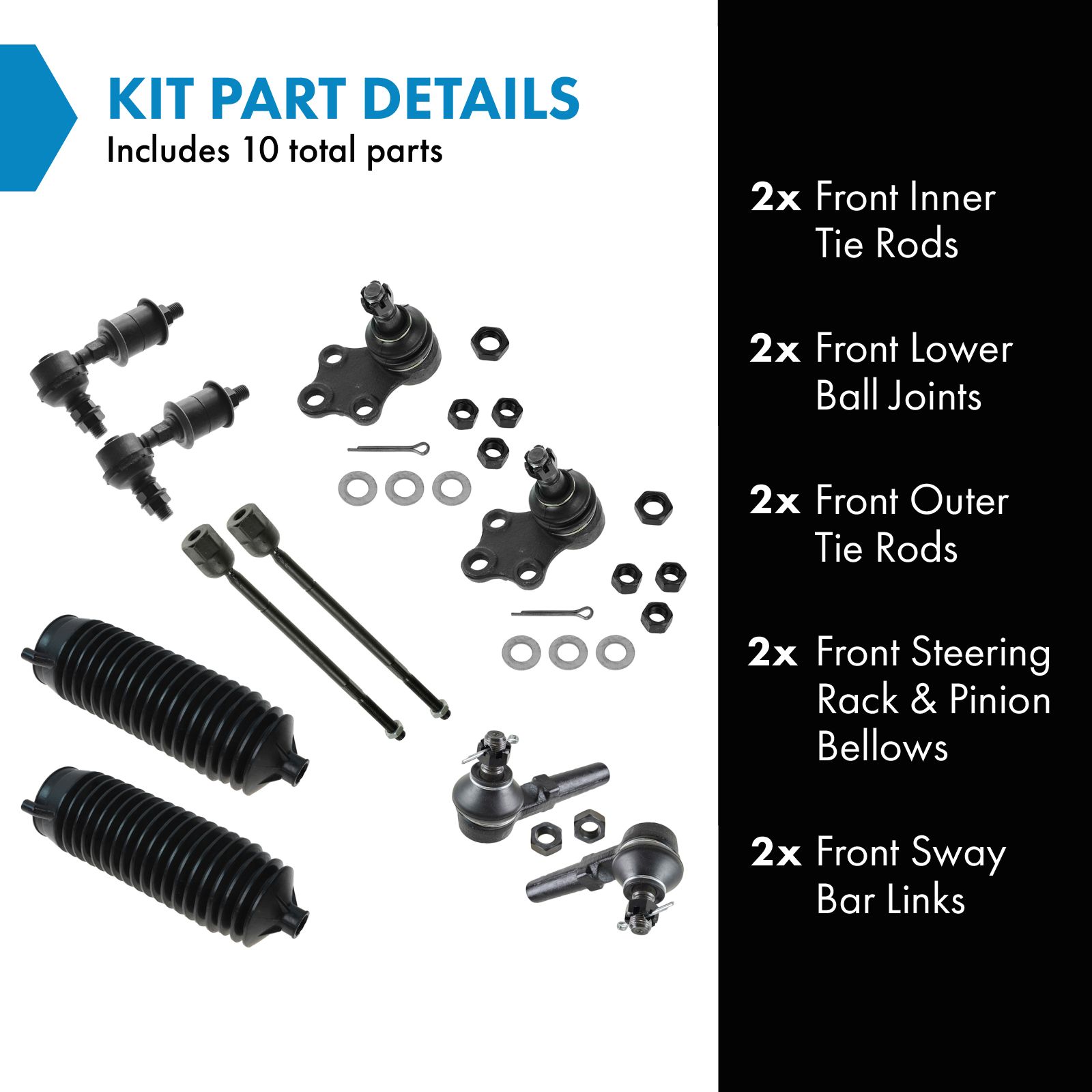 TRQ Front Steering & Suspension Kit Ball Joint Steering Rack & Pinion Bellow Sway Bar Stabilizer Link Tie Rod Compatible with 1993-2002 Mercury Villager Nissan Quest