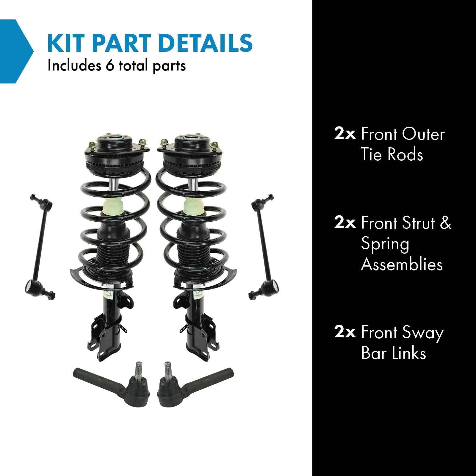 TRQ Front Steering & Suspension Kit Complete Strut & Coil Spring Assembly Sway Bar Stabilizer Link Tie Rod Compatible with 2008-2016 Chrysler Town & Country 2008-2020 Dodge Grand Caravan