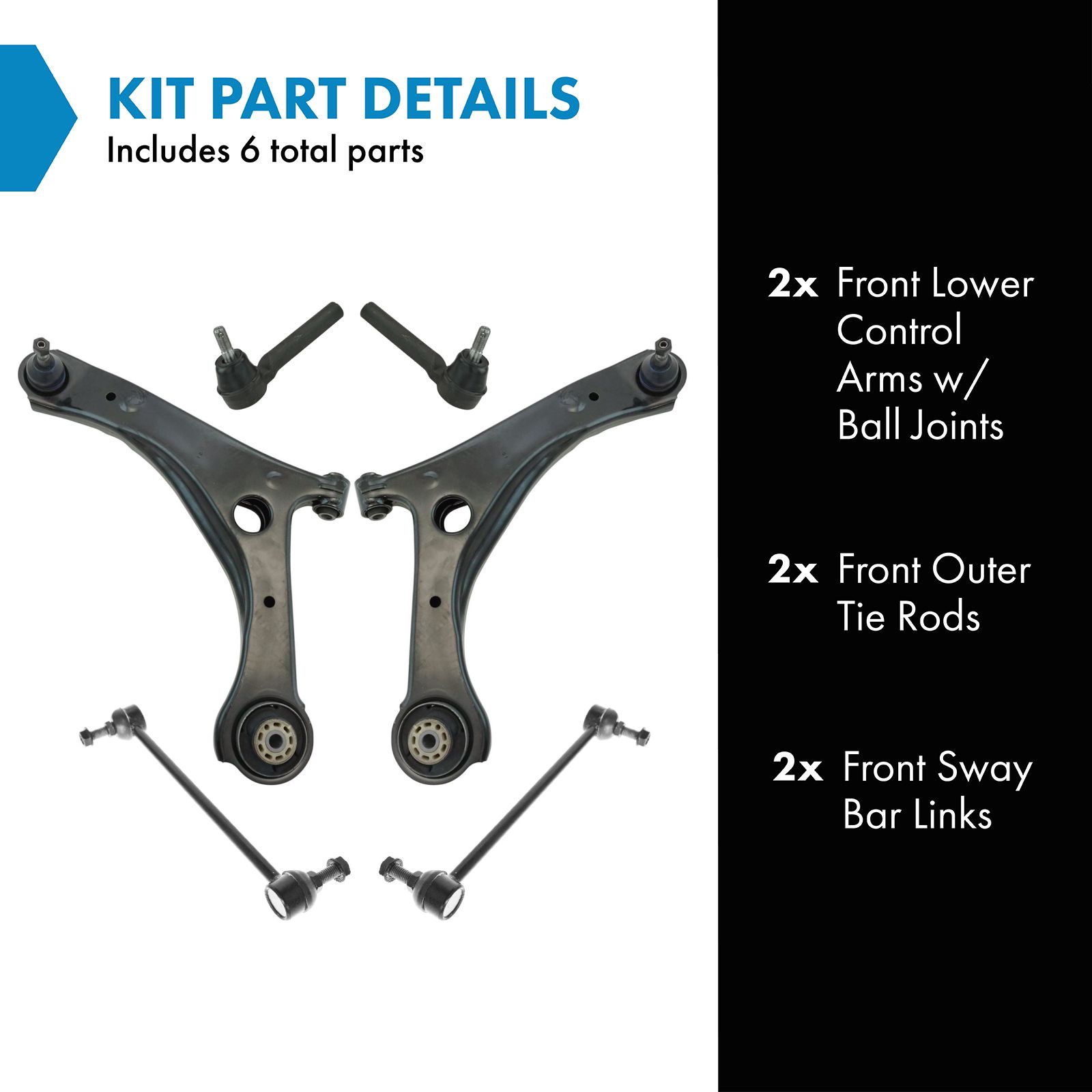 TRQ Front Steering & Suspension Kit Control Arm with Ball Joint Sway Bar Stabilizer Link Tie Rod Compatible with Chrysler Dodge Ram Volkswagen