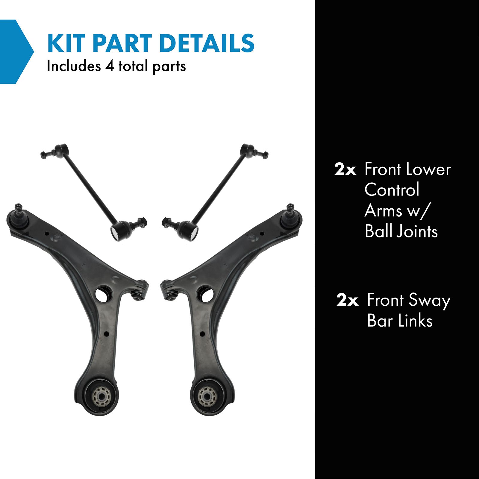 TRQ Front Suspension Kit Control Arm with Ball Joint Sway Bar Stabilizer Link Compatible with 08-16 Chrysler 08-20 Dodge 12-15 Ram 09-14 Volkswagen