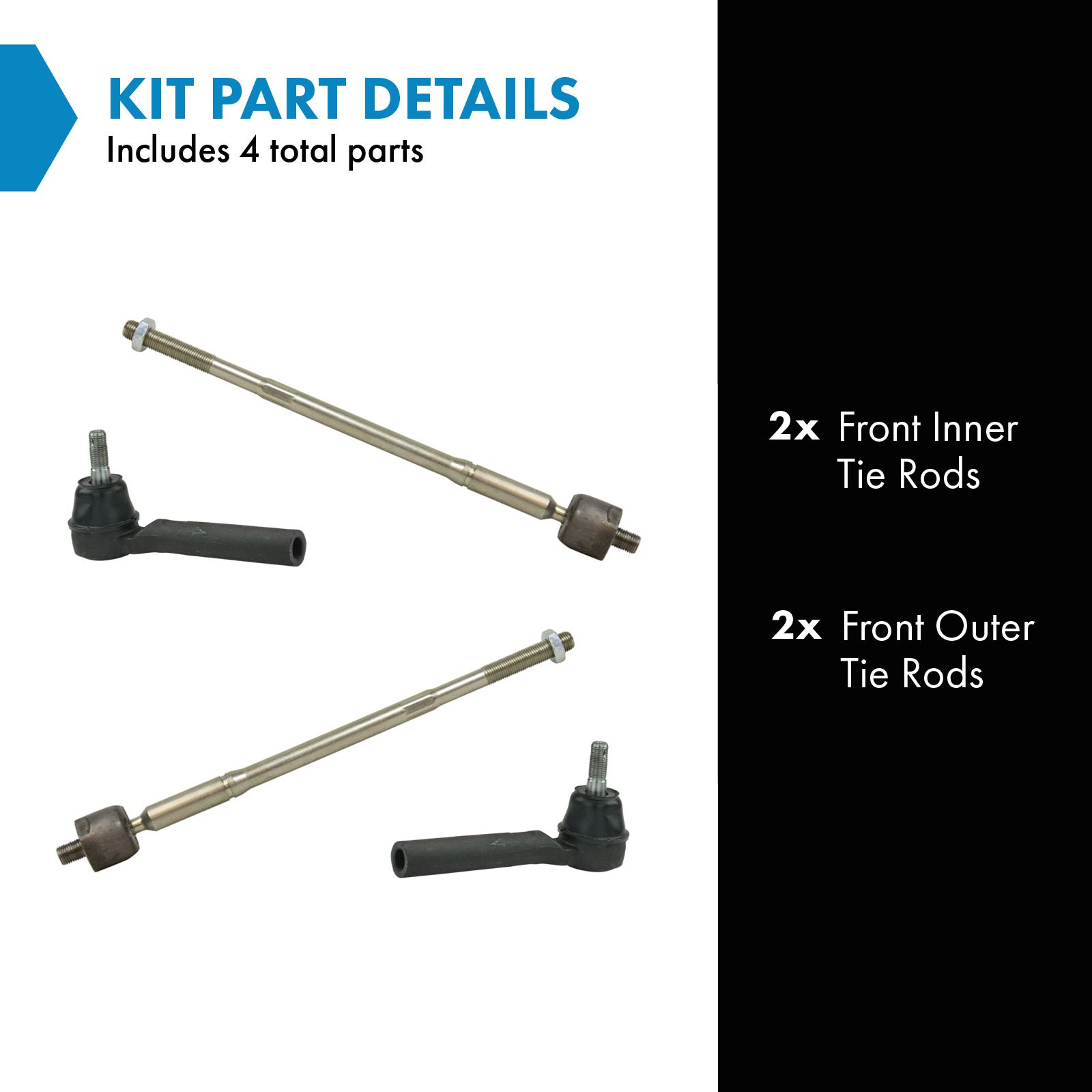 TRQ Front Inner and Outer Tie Rod Set 4 Piece Compatible with 2011-2016 Chrysler Town & Country 11-20 Dodge Grand Caravan 12-15 Ram C/V