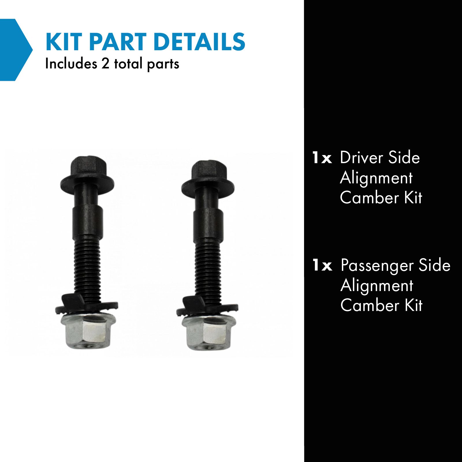 TRQ Camber Bolt Compatible with 05–14 Ford Mustang 00–13 Chevrolet Impala 19–23 Toyota RAV4 01–15 Honda Civic 02–23 Nissan Altima 07–17 Jeep Compass 96–20 Dodge Grand Caravan 10–17 GMC Terrain