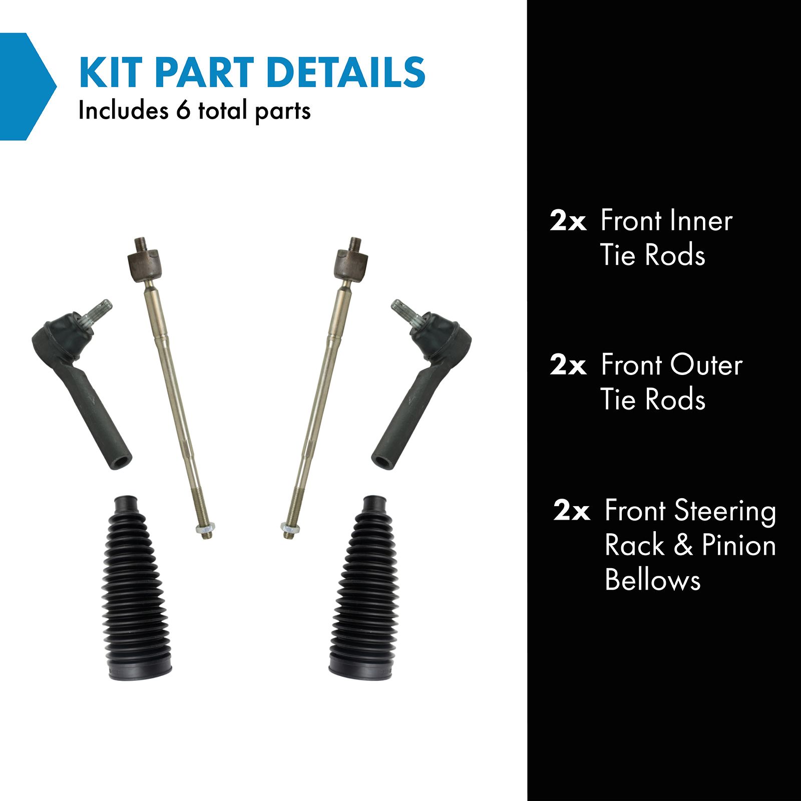 TRQ Front Steering Kit Steering Rack & Pinion Bellow Tie Rod Compatible with 2011-2016 Chrysler Town & Country 2011-2019 Dodge Grand Caravan 2012-2015 Ram C/V