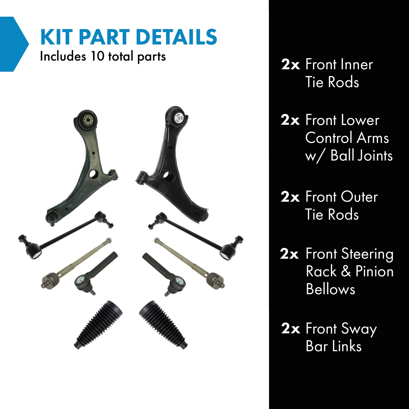 TRQ Front Steering & Suspension Kit Control Arm with Ball Joint Steering Rack & Pinion Bellow Sway Bar Stabilizer Link Tie Rod Compatible with Chrysler Dodge Ram