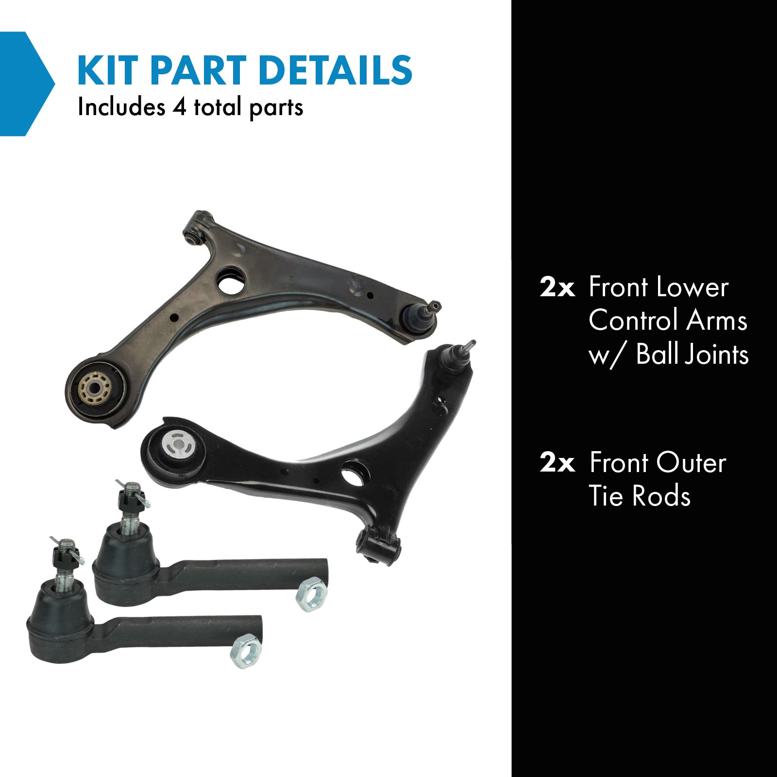 TRQ Front Steering & Suspension Kit Control Arm with Ball Joint Tie Rod Compatible with Chrysler Dodge Ram Volkswagen