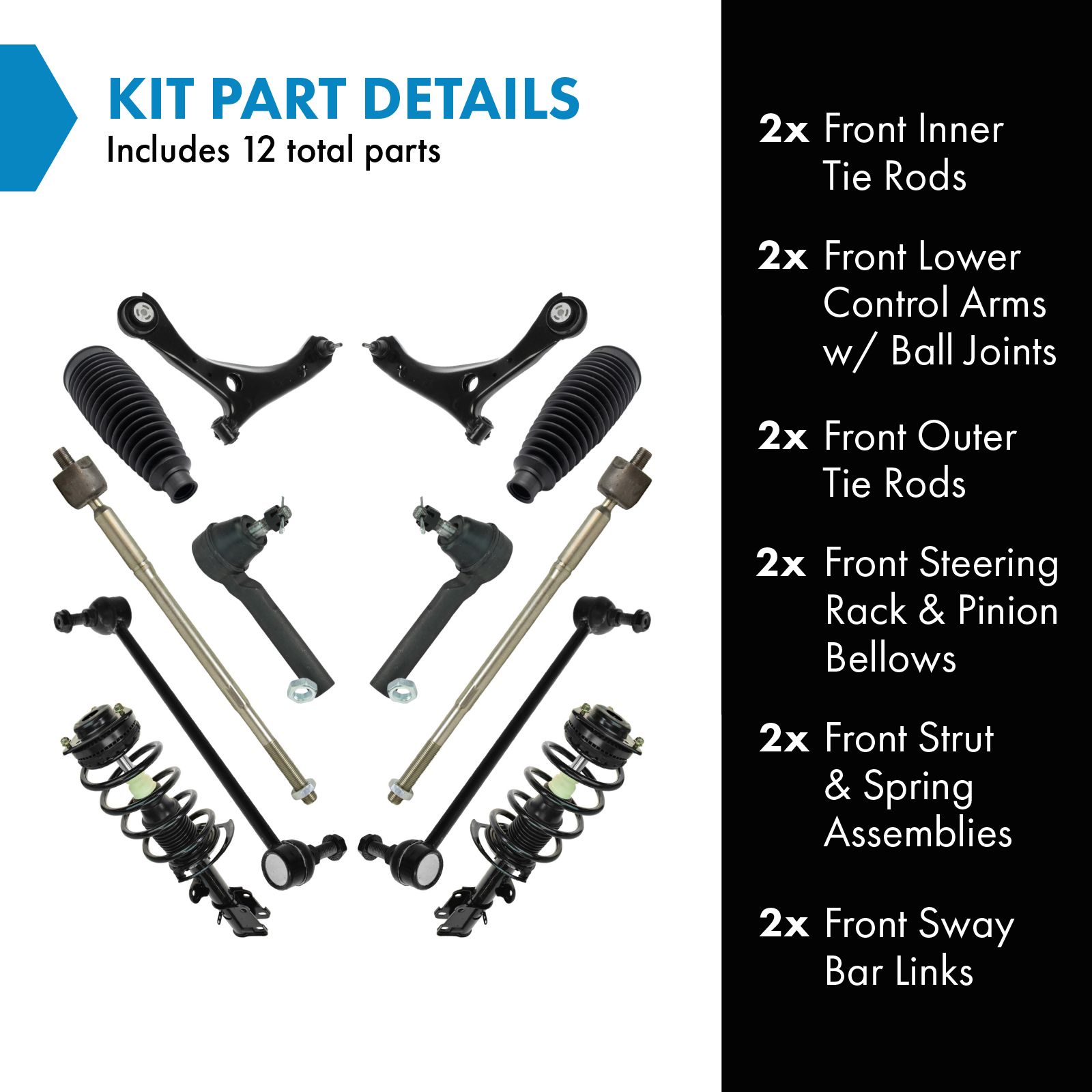TRQ Front Steering & Suspension Kit Compatible with 2011-2016 Chrysler 2011-2019 Dodge