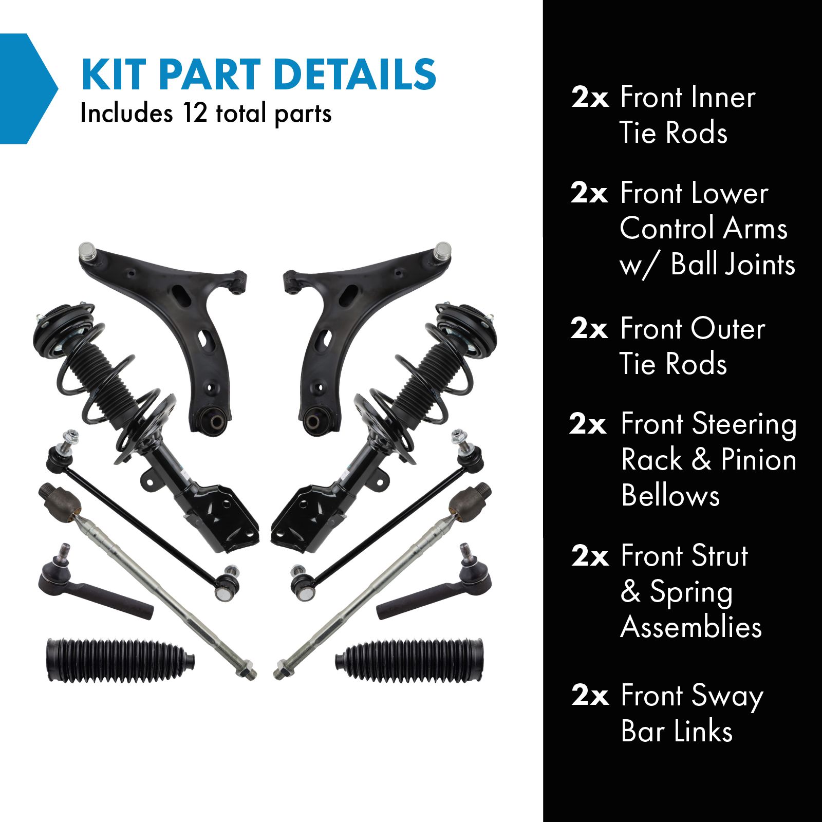 TRQ Front Steering & Suspension Kit Compatible with 2019-2020 Subaru Crosstrek