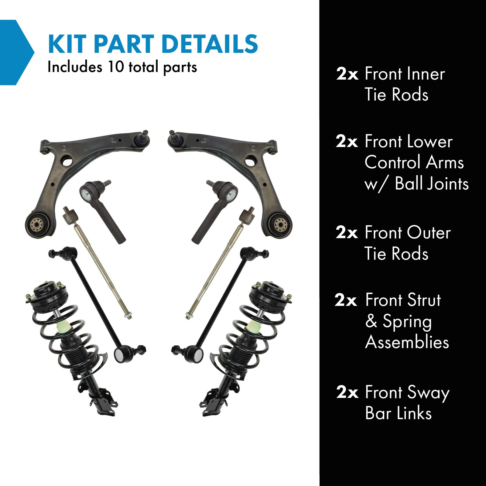 TRQ Front Steering & Suspension Kit Compatible with 2011-2016 Chrysler Town & Country 2011-2020 Dodge Grand Caravan