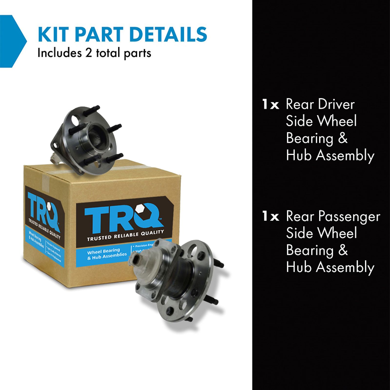 TRQ Rear Wheel Bearing and Hub Assembly Set 2 Piece Compatible with 2000-2008 Chevrolet Impala 4 Wheel ABS 2009-2013 Impala 2014-2016 Impala Limited 2006-2009 Buick LaCrosse 1997-2002 Regal