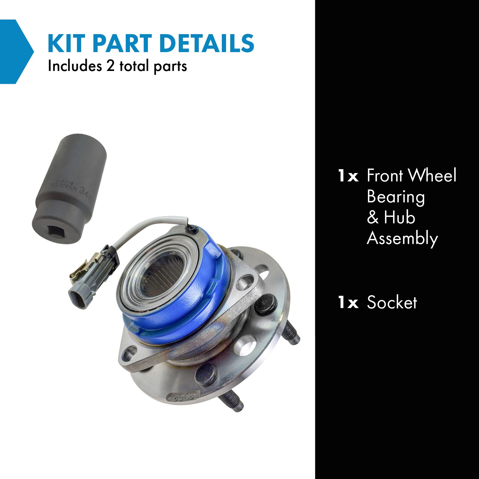 TRQ Front Wheel Hub & Bearing w/ 34mm Socket Compatible with Chevy Buick Cadillac Pontiac