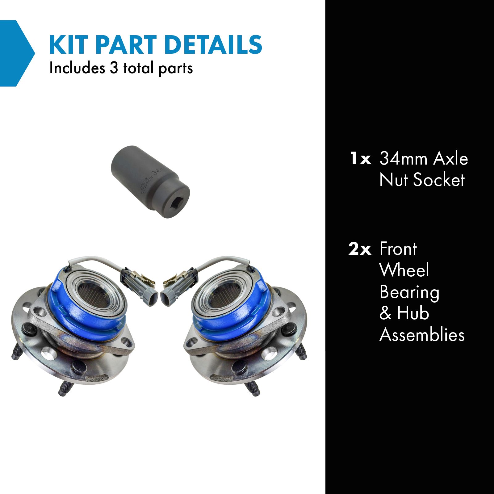 TRQ Front Wheel Hub & Bearing Pair w/ 34mm Socket Compatible with Chevy Buick Cadillac