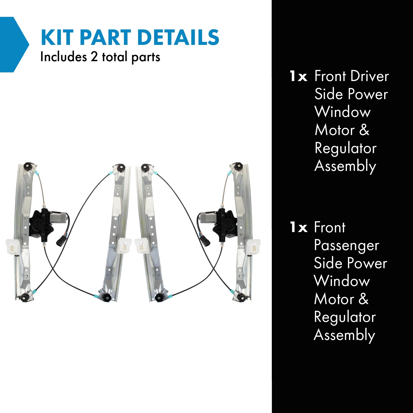 TRQ Front Window Regulator Kit Power Window Regulator & Motor Assembly Compatible with 08-16 Chrysler 08-20 Dodge 12-15 Ram CH1350148 CH1350152 CH1351148 CH1351152