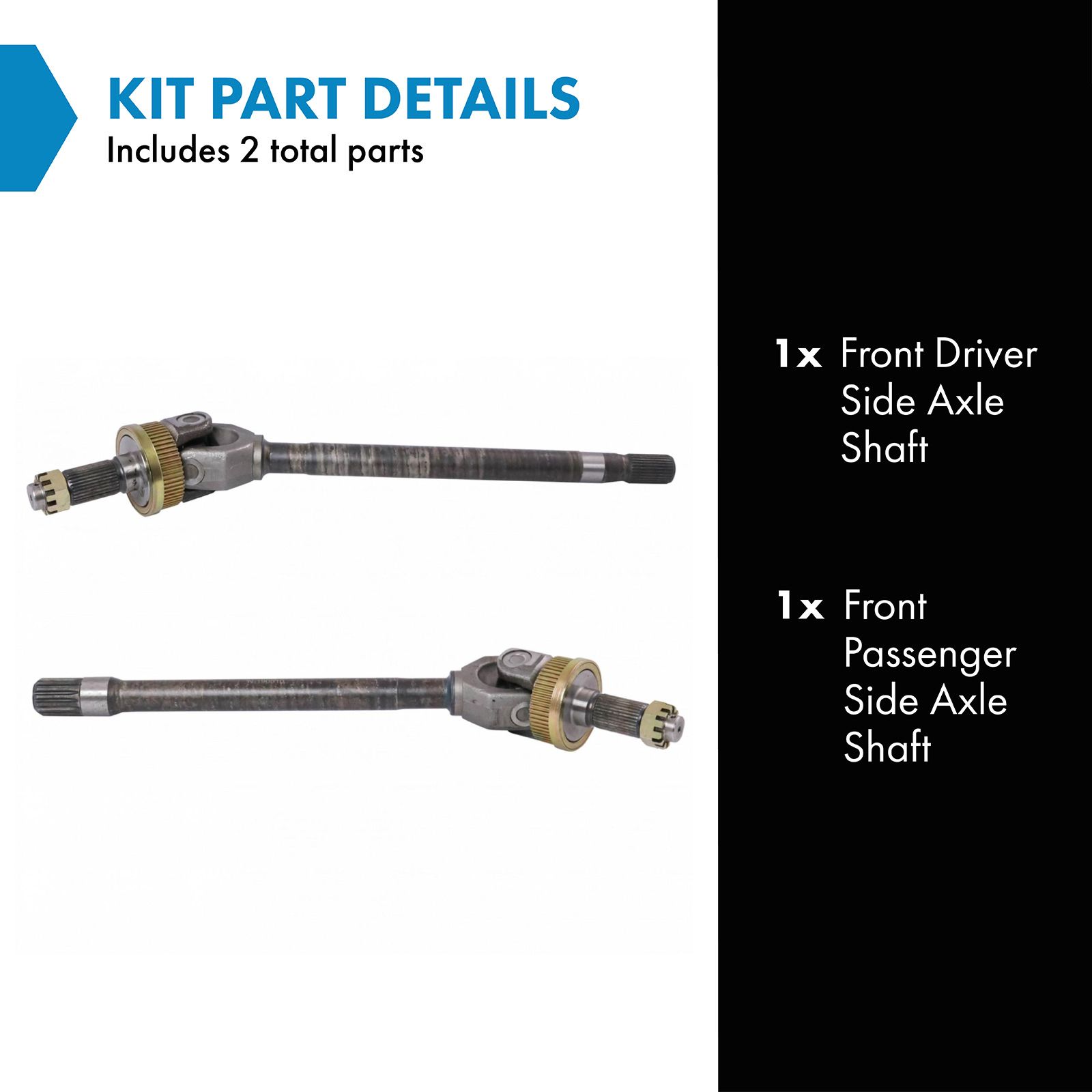 TRQ Front Driver & Passenger Side Axle Shaft Set for 94-01 Dodge Ram 1500 94-97 Ram 2500 with Dana Spicer 44 Axle