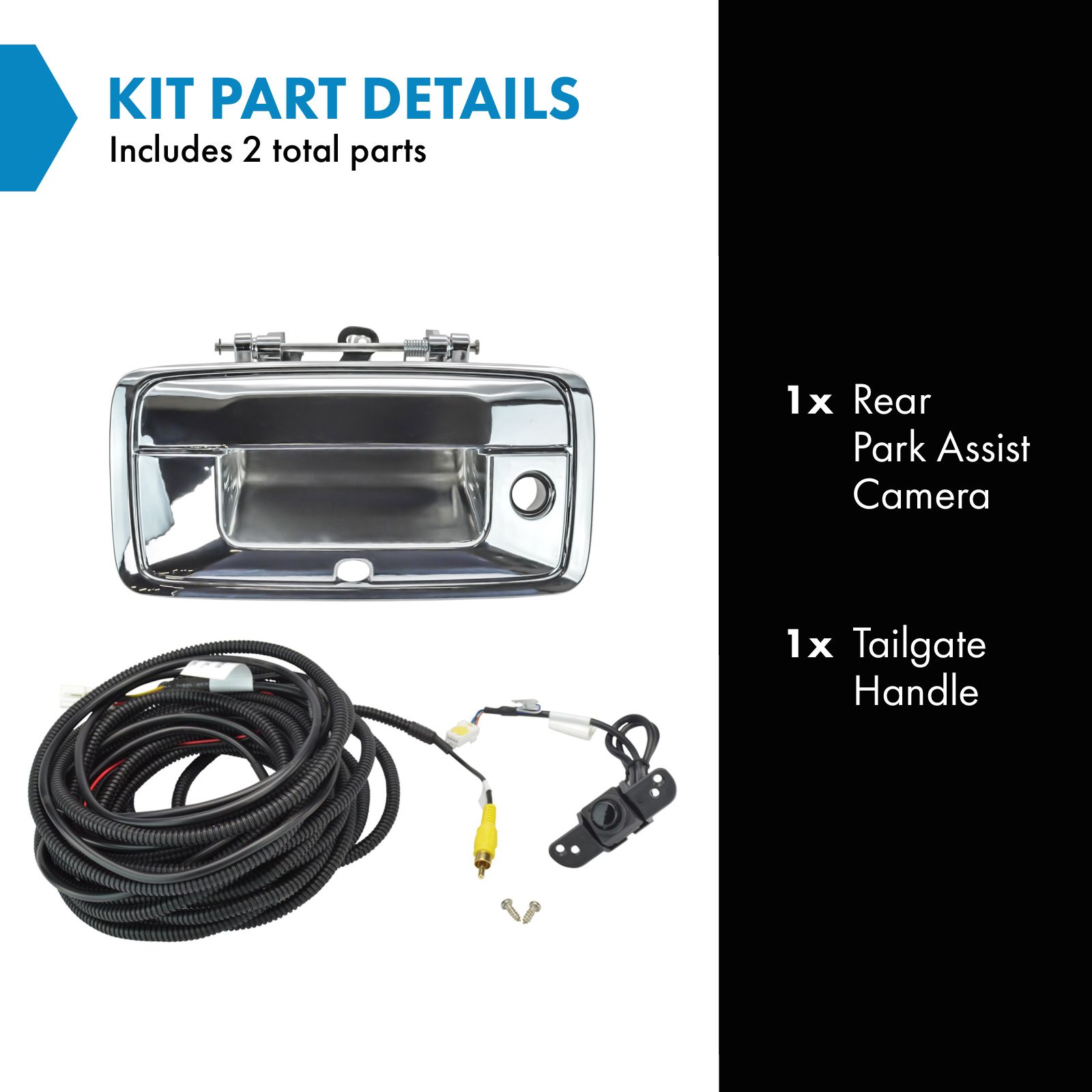TRQ Rear View Camera Kit Chrome Compatible with 2014-2015 Chevrolet Silverado 1500 2015 Silverado 2500 HD 3500 HD GMC Sierra 1500 Sierra 2500 3500