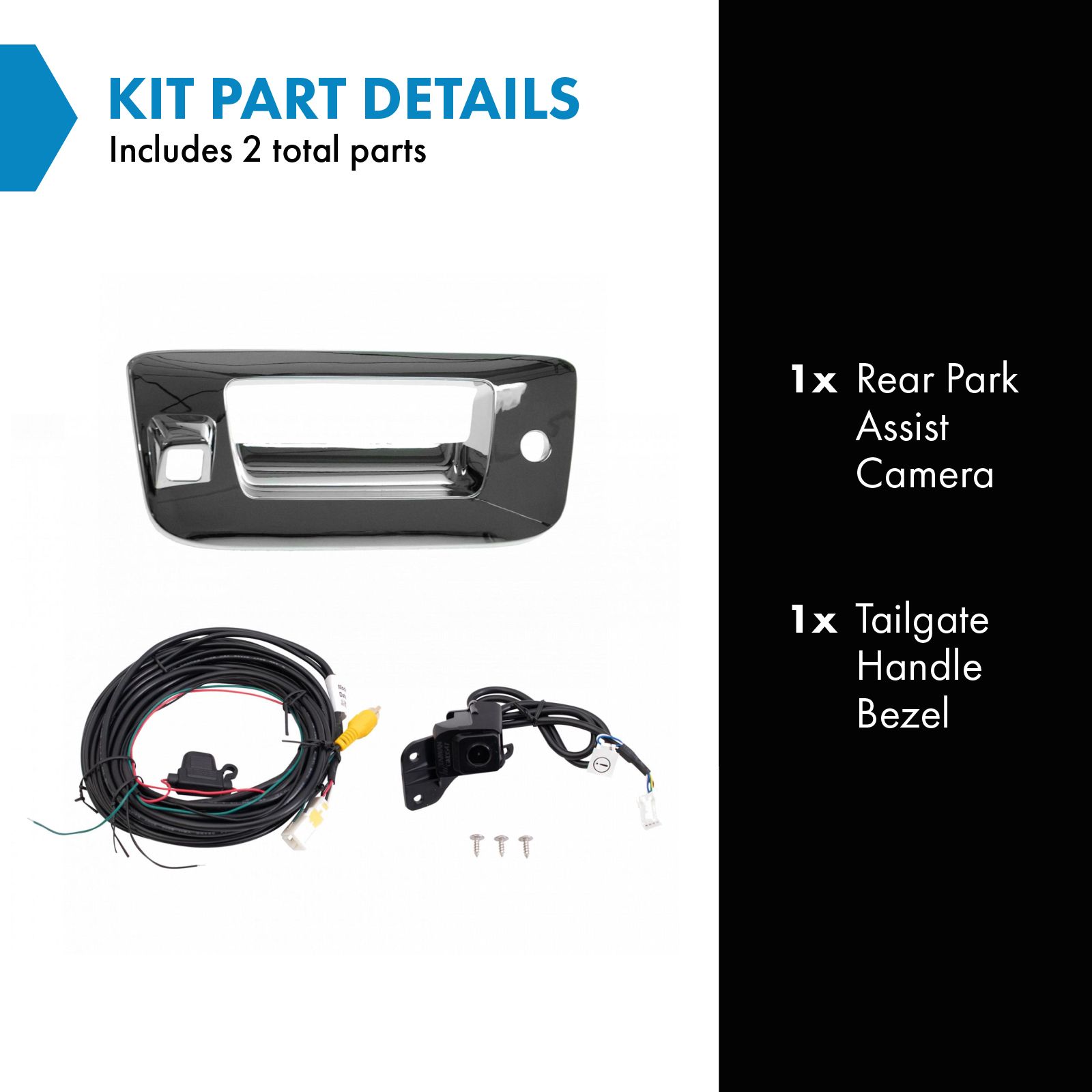 TRQ Rear Park Assist Camera Kit Chrome 2 Piece Compatible with 2007-2013 Chevrolet Silverado 1500 2007-2014 Silverado 2500 HD 3500 HD GMC Sierra 1500 Sierra 2500 3500