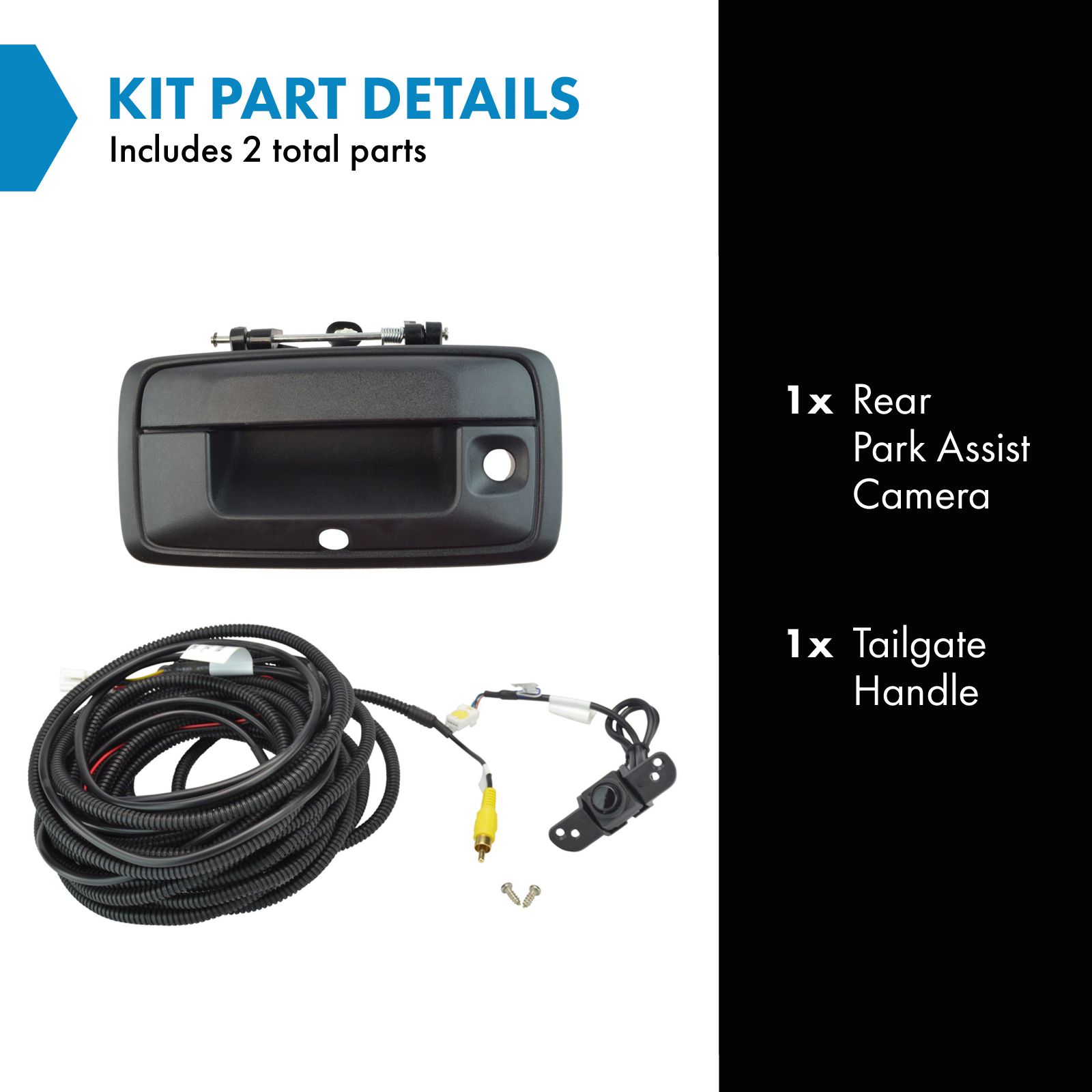 TRQ Rear View Camera Add On Kit w/ Wiring Harness & Tailgate Handle Compatible with GM Pickup