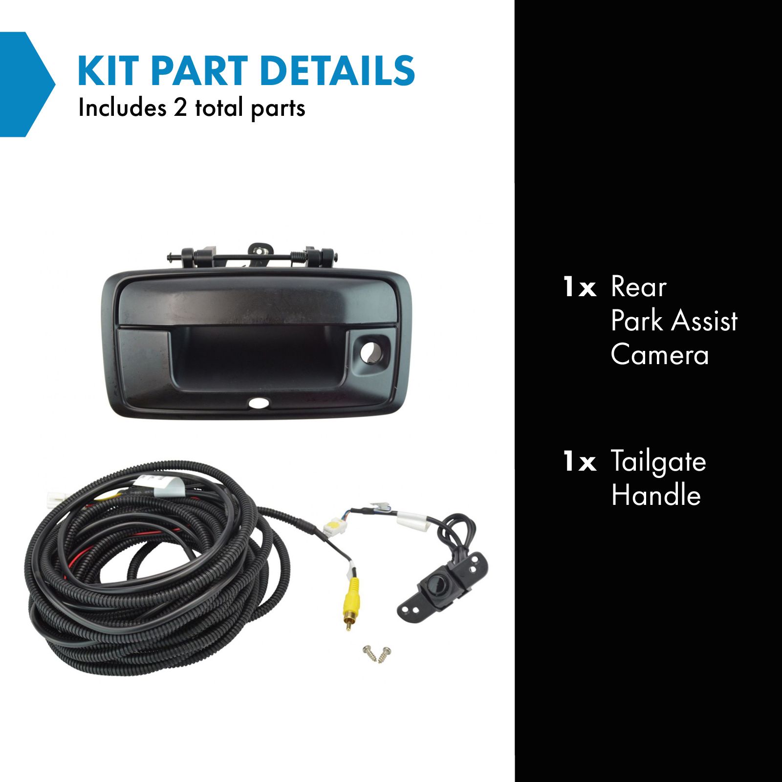 TRQ Rear View Camera Add On Kit w/ Wiring Harness & Tailgate Handle Compatible with GM Pickup
