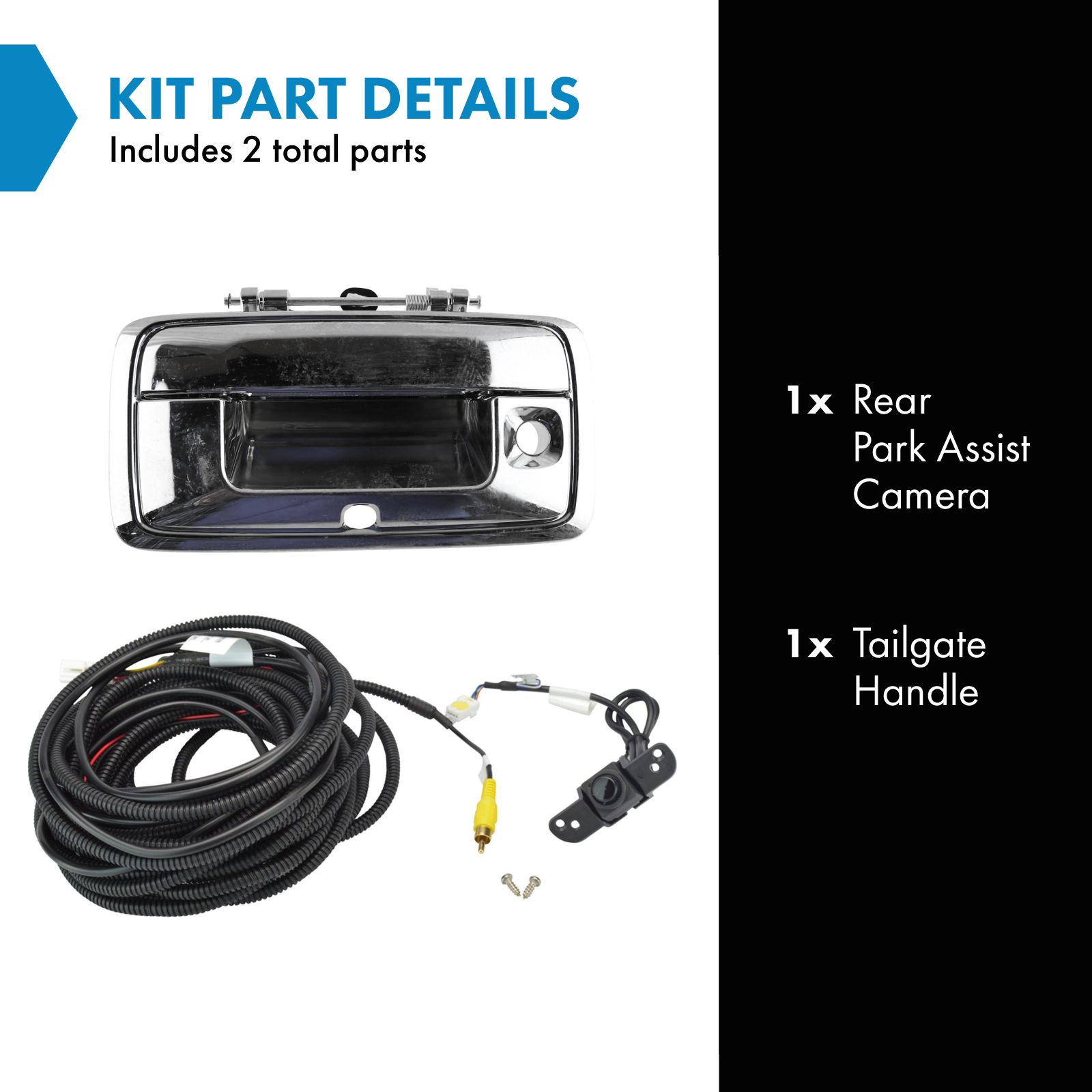 TRQ Rear View Camera Add On Kit w/ Wiring Harness & Tailgate Handle Compatible with GM Pickup