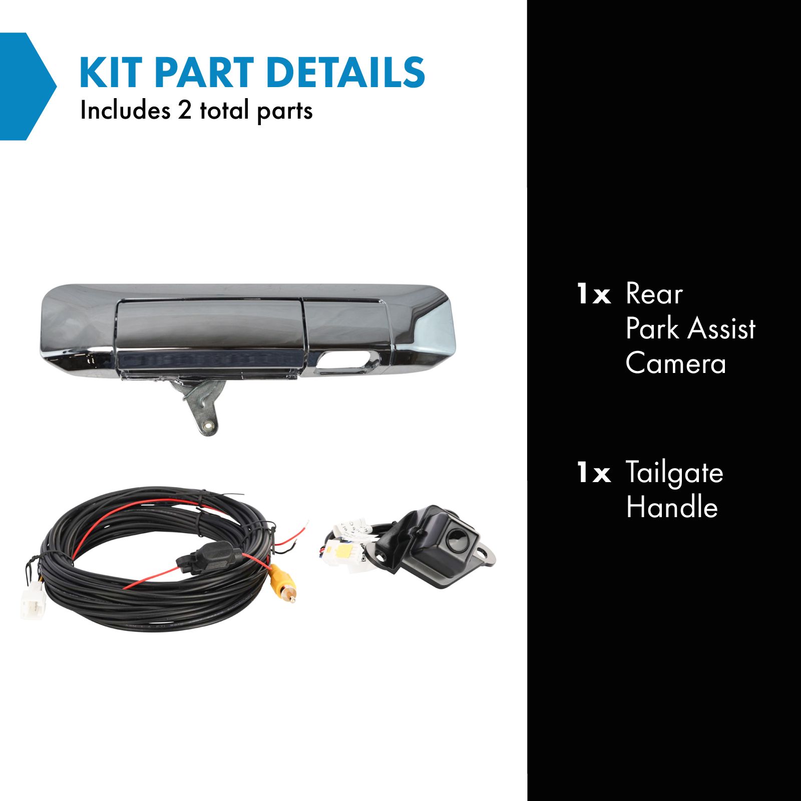 TRQ Rear View Camera Add On Kit w/ Wiring Harness & Tailgate Handle Compatible with Tacoma New