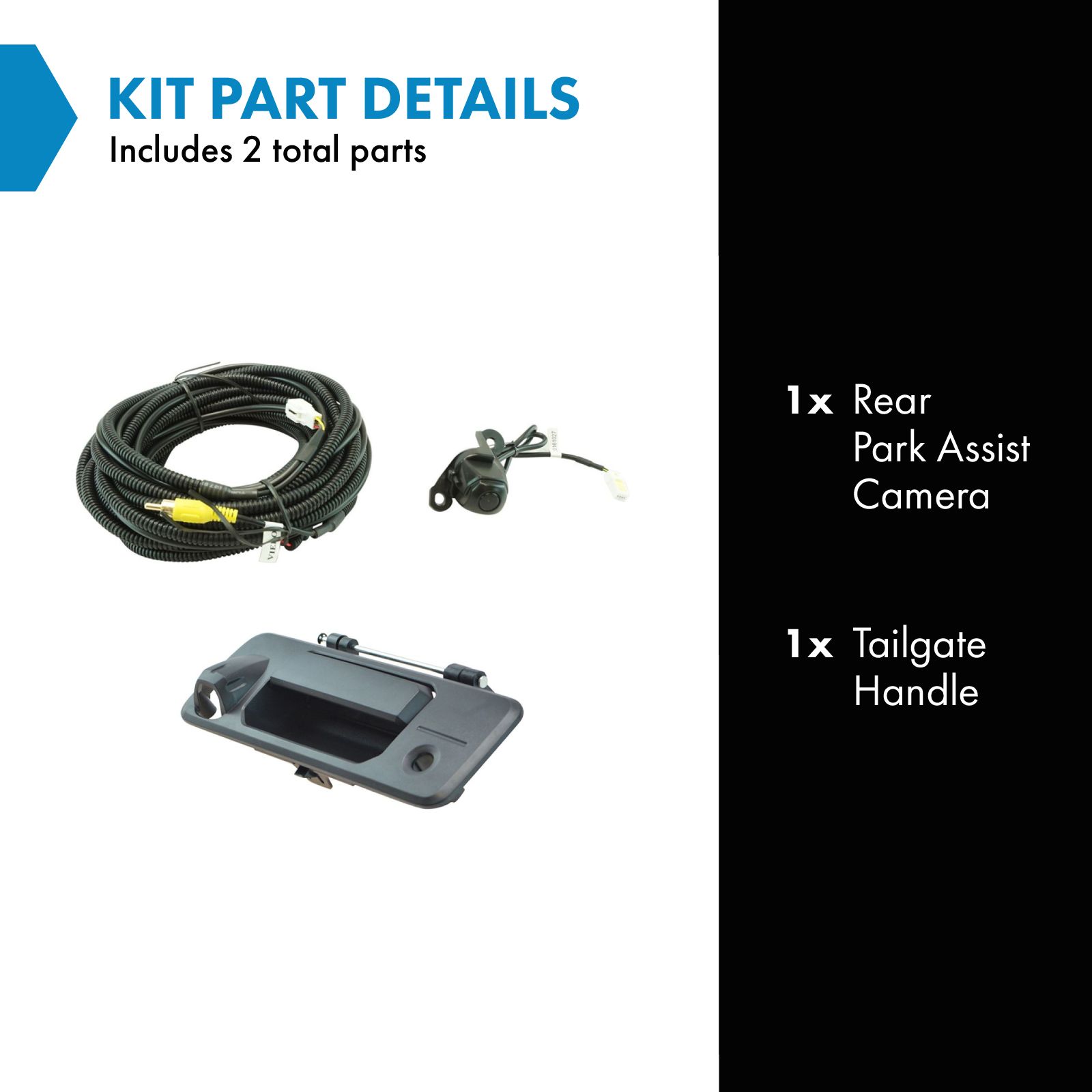 TRQ Rear View Camera Add On Kit w/ Wiring Harness & Tailgate Handle Compatible with Toyota