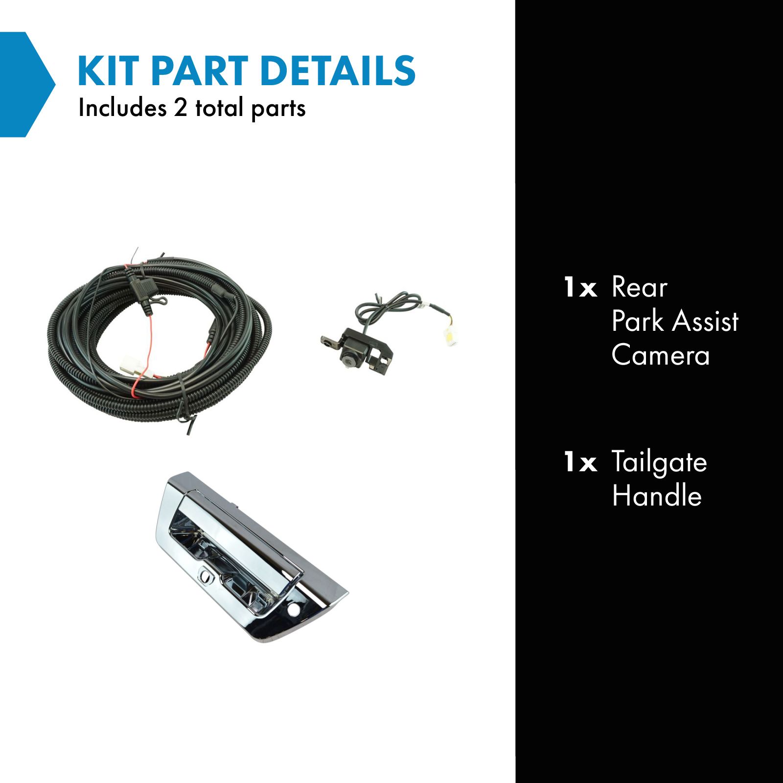 TRQ Rear View Camera Add On Kit w/ Wiring Harness & Tailgate Handle Compatible with 2015-2016 Ford F-150