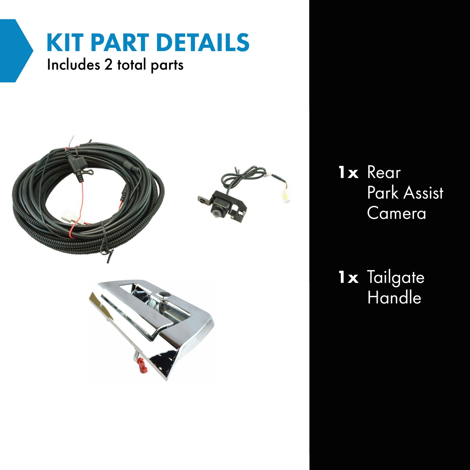TRQ Rear View Camera Add On Kit w/ Wiring Harness & Tailgate Handle Compatible with 2015-2016 Ford F-150