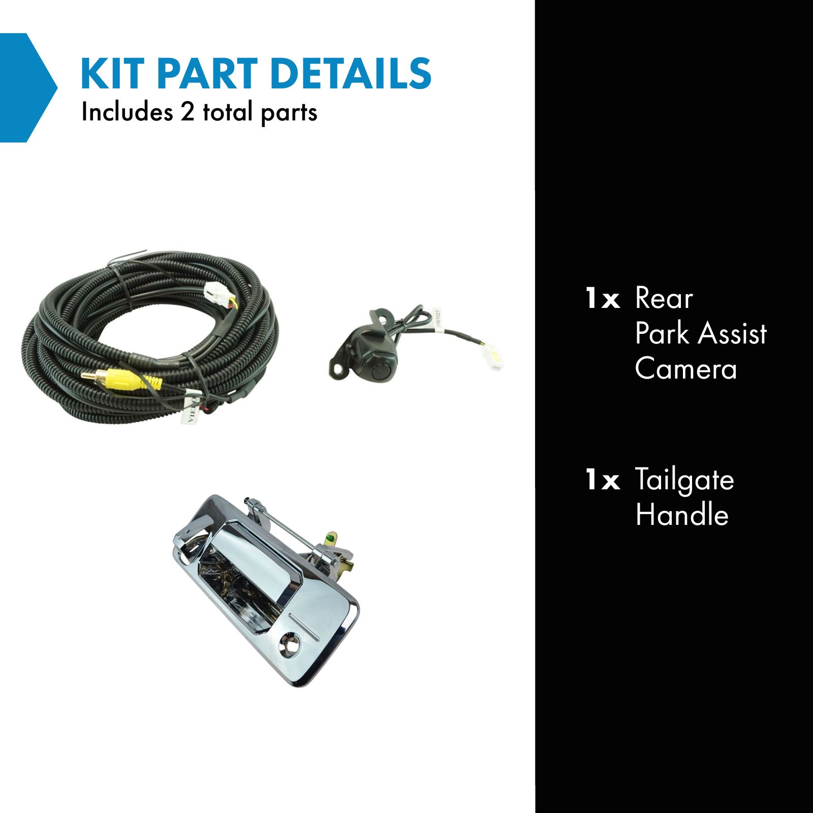 TRQ Rear View Camera Add On Kit w/ Wiring Harness & Tailgate Handle Compatible with Toyota Truck