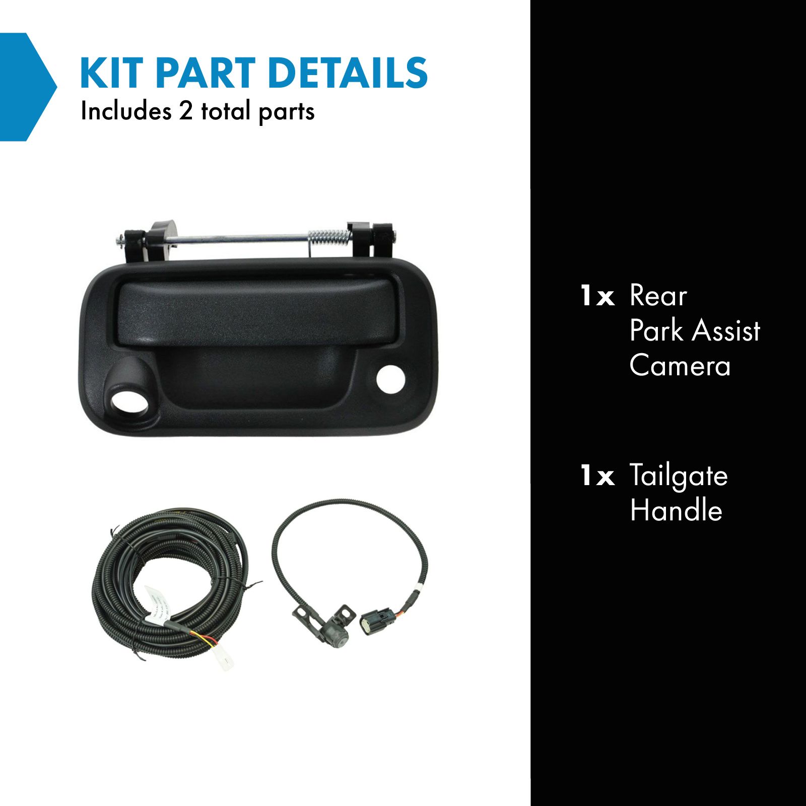 TRQ Rear View Camera Add On Kit w/ Wiring Harness & Tailgate Handle Compatible with Ford