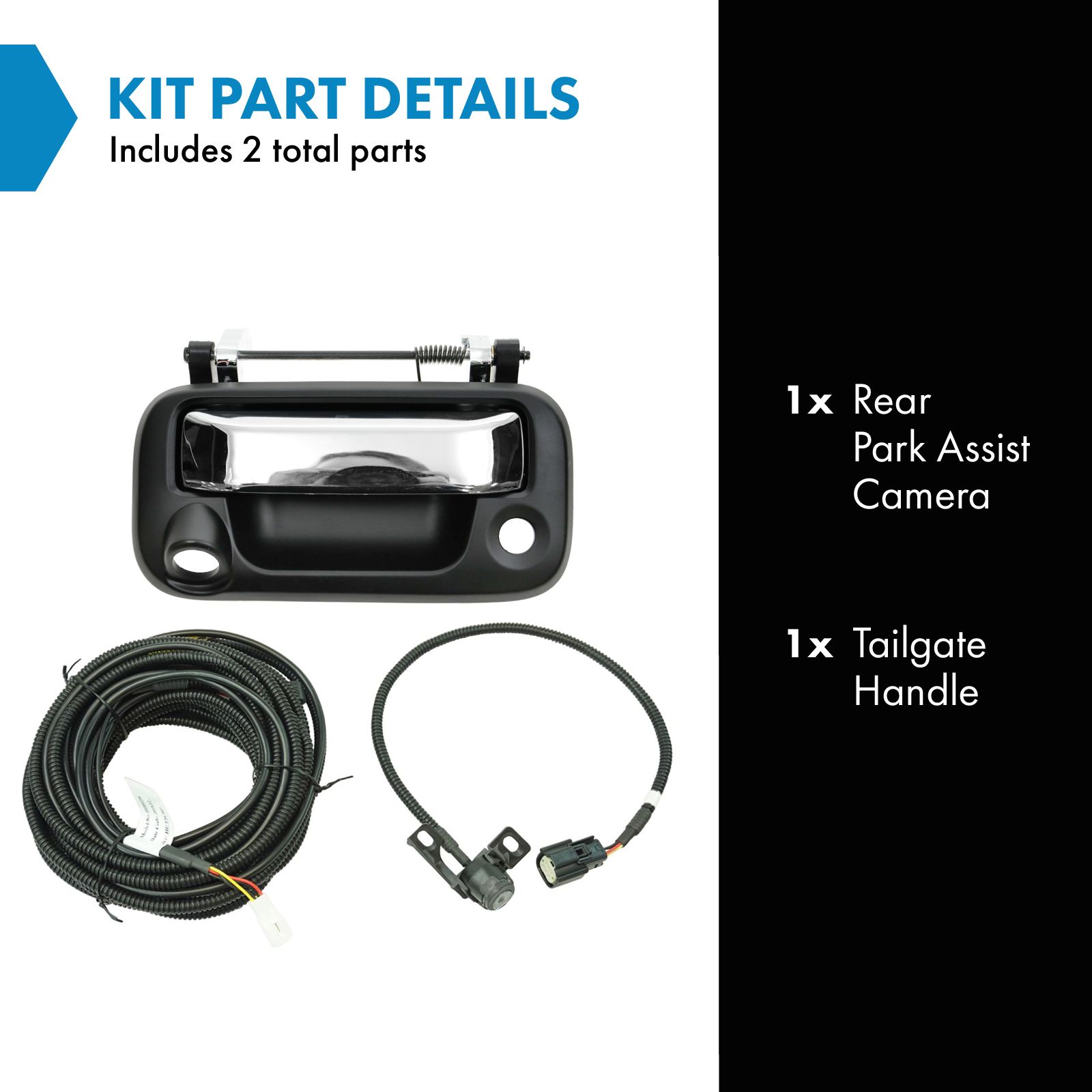 TRQ Rear View Camera Add On Kit w/ Wiring Harness & Tailgate Handle Compatible with Ford