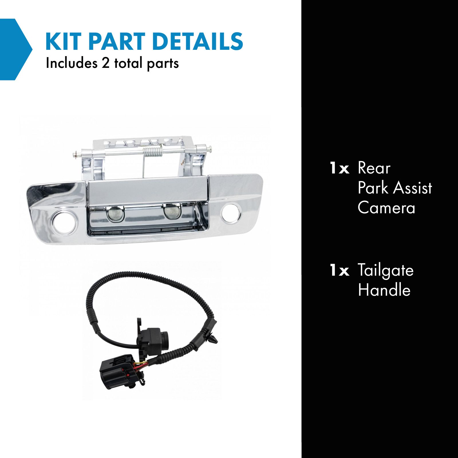 TRQ Chrome Tailgate Handle & Reverse Backup Camera Kit Set Compatible with Ram Pickup Trucks