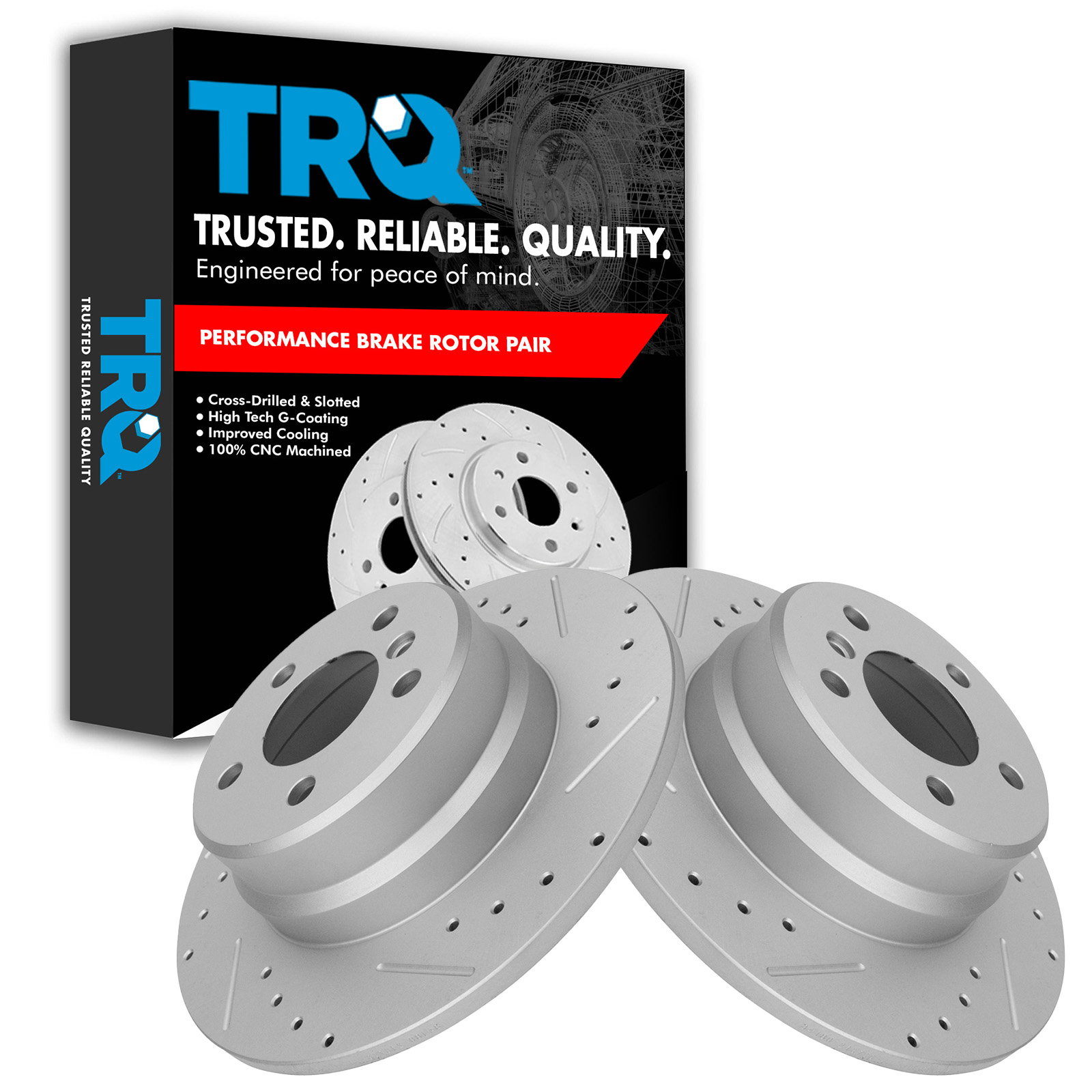 TRQ Performance Rear Brake Rotor Set G Coated Drilled and Slotted ...